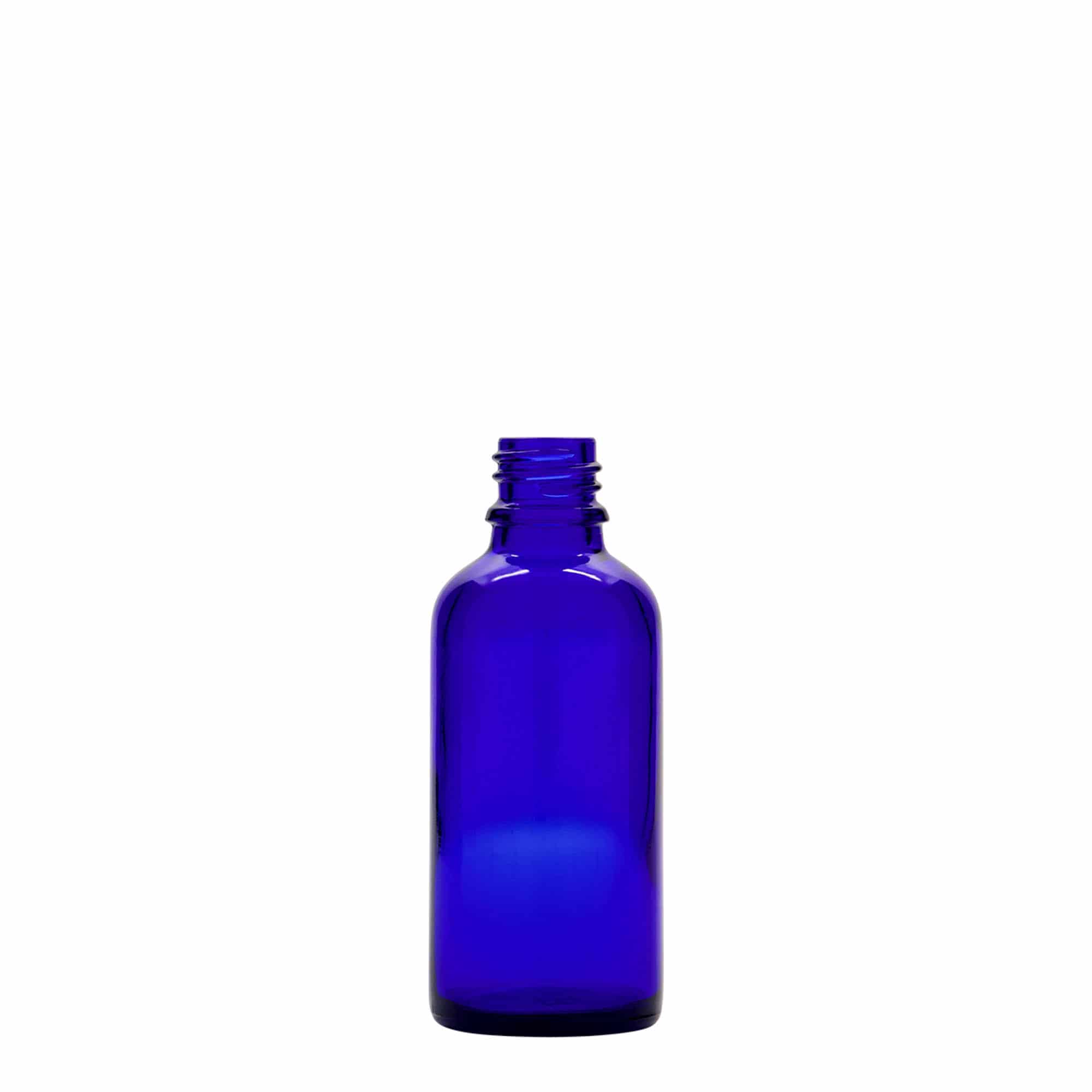 50 ml bočica za prskanje, medicinska, staklena, kraljevsko plava, grlo: DIN 18