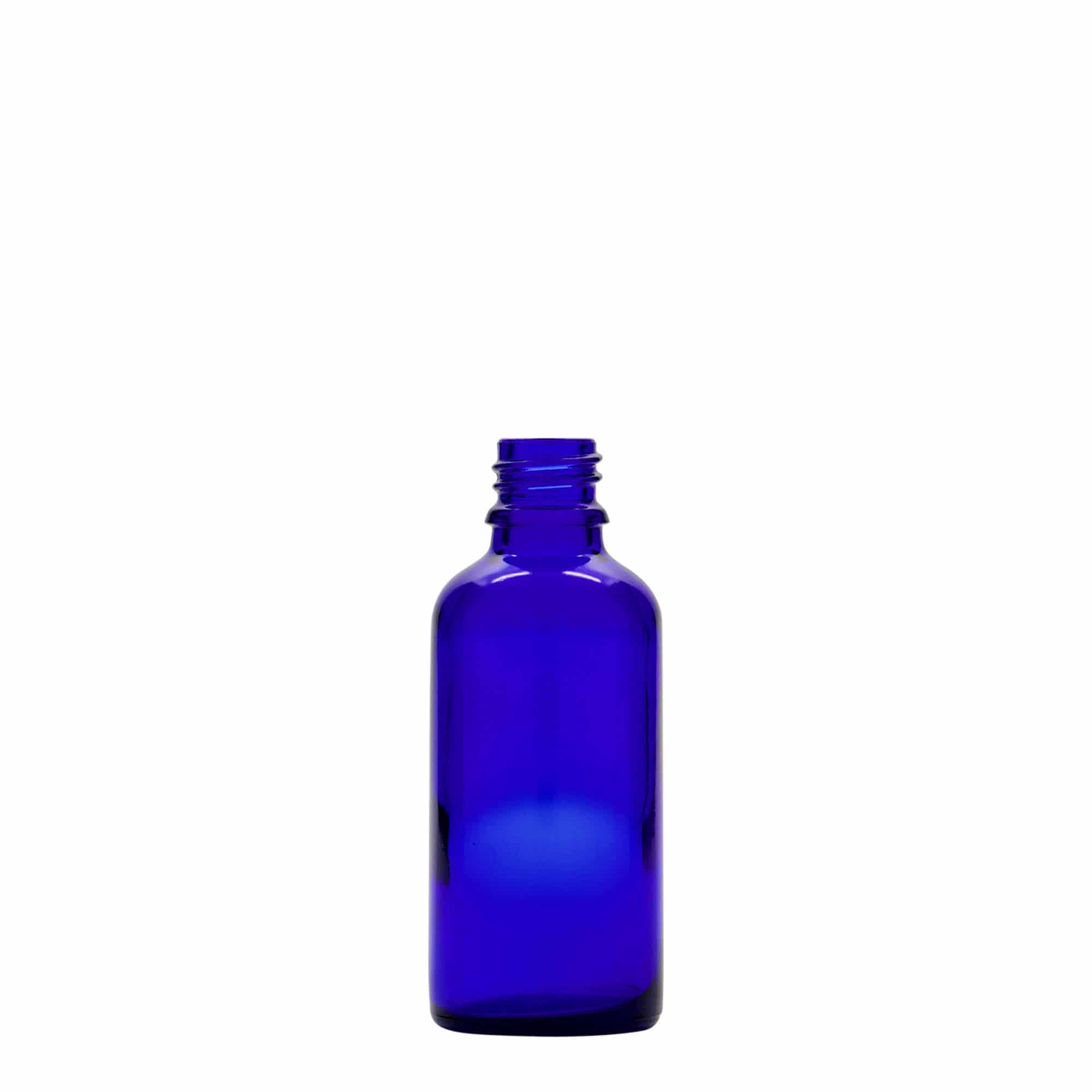 50 ml bočica s kapaljkom, medicinska, staklena, kraljevsko plava-crvena, grlo: DIN 18