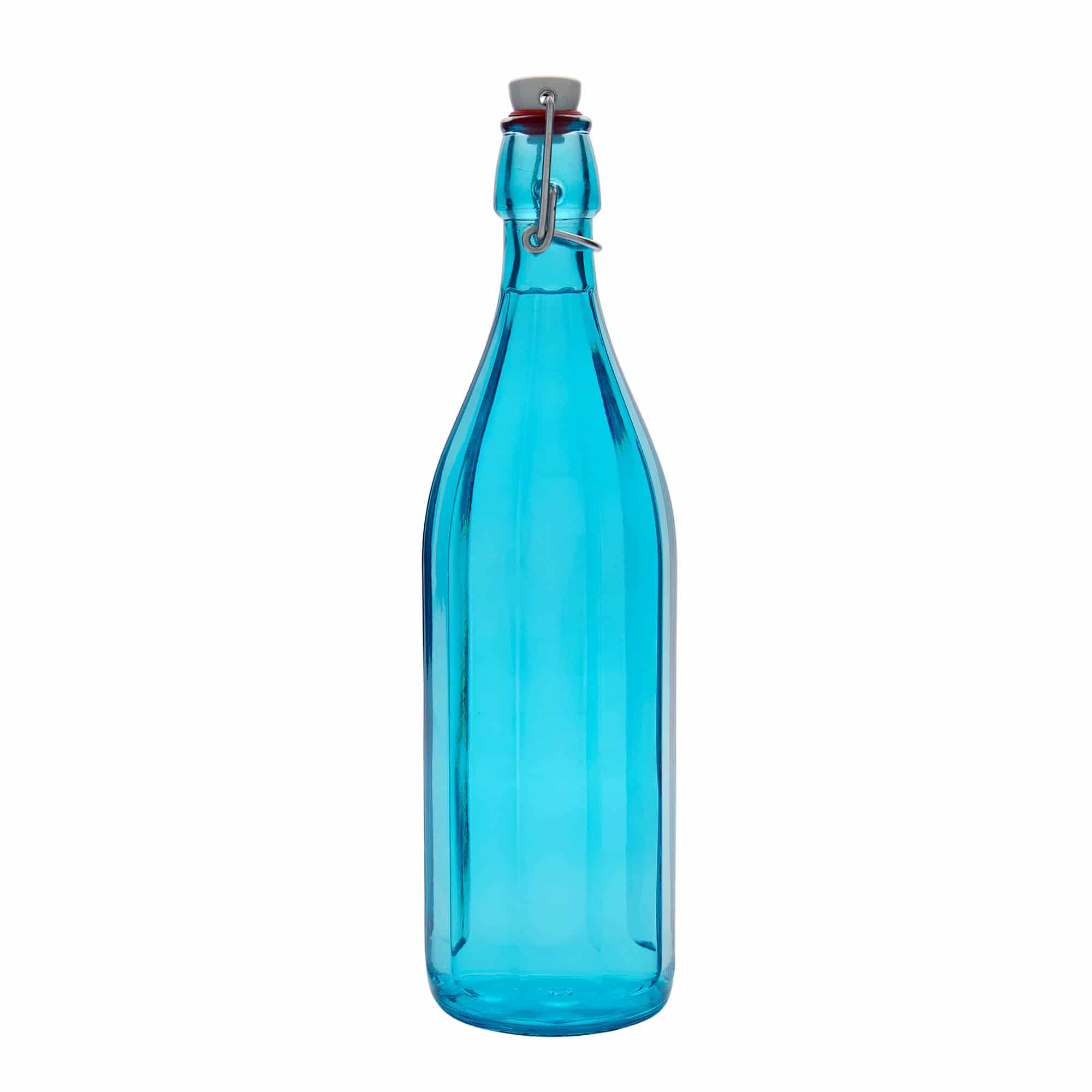 Staklena boca 1000 ml 'Oxford', deseterokutna, azurno plava, otvor: mehanički zatvarač