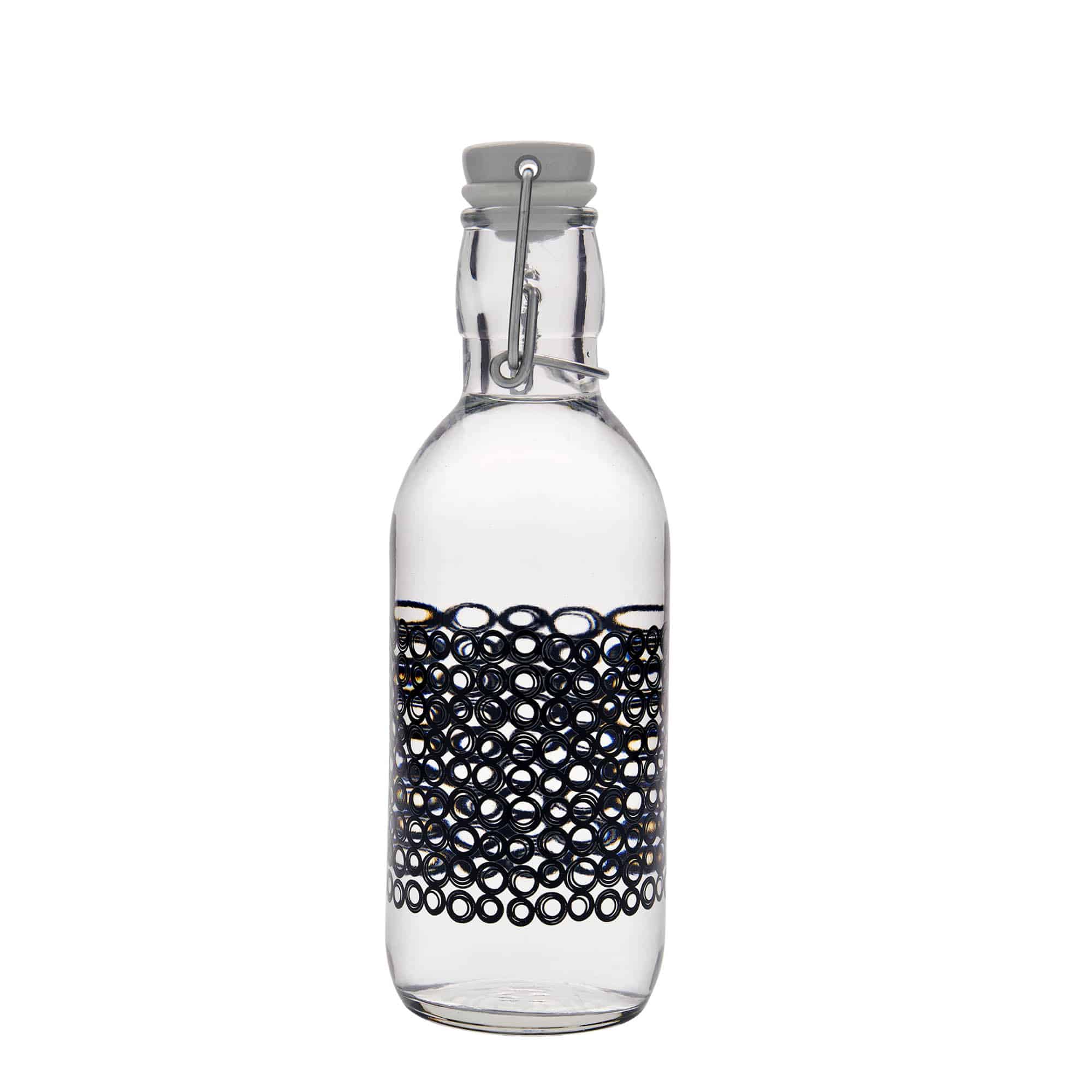 500 ml staklena boca 'Emilia', motiv: Circola nero, grlo: zatvarač s kopčom