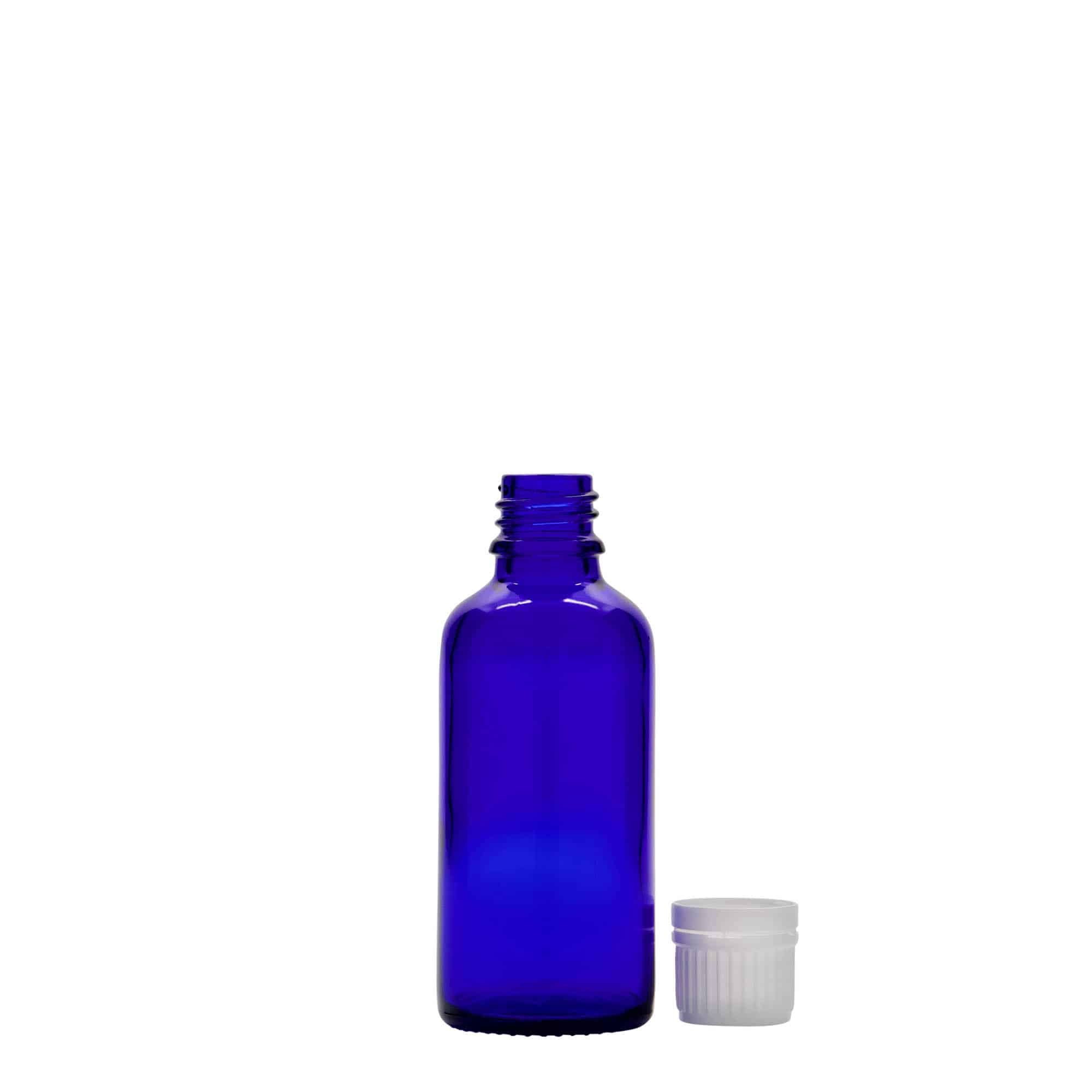 Farmaceutska boca 50 ml, staklo, kraljevski plava, otvor: DIN 18