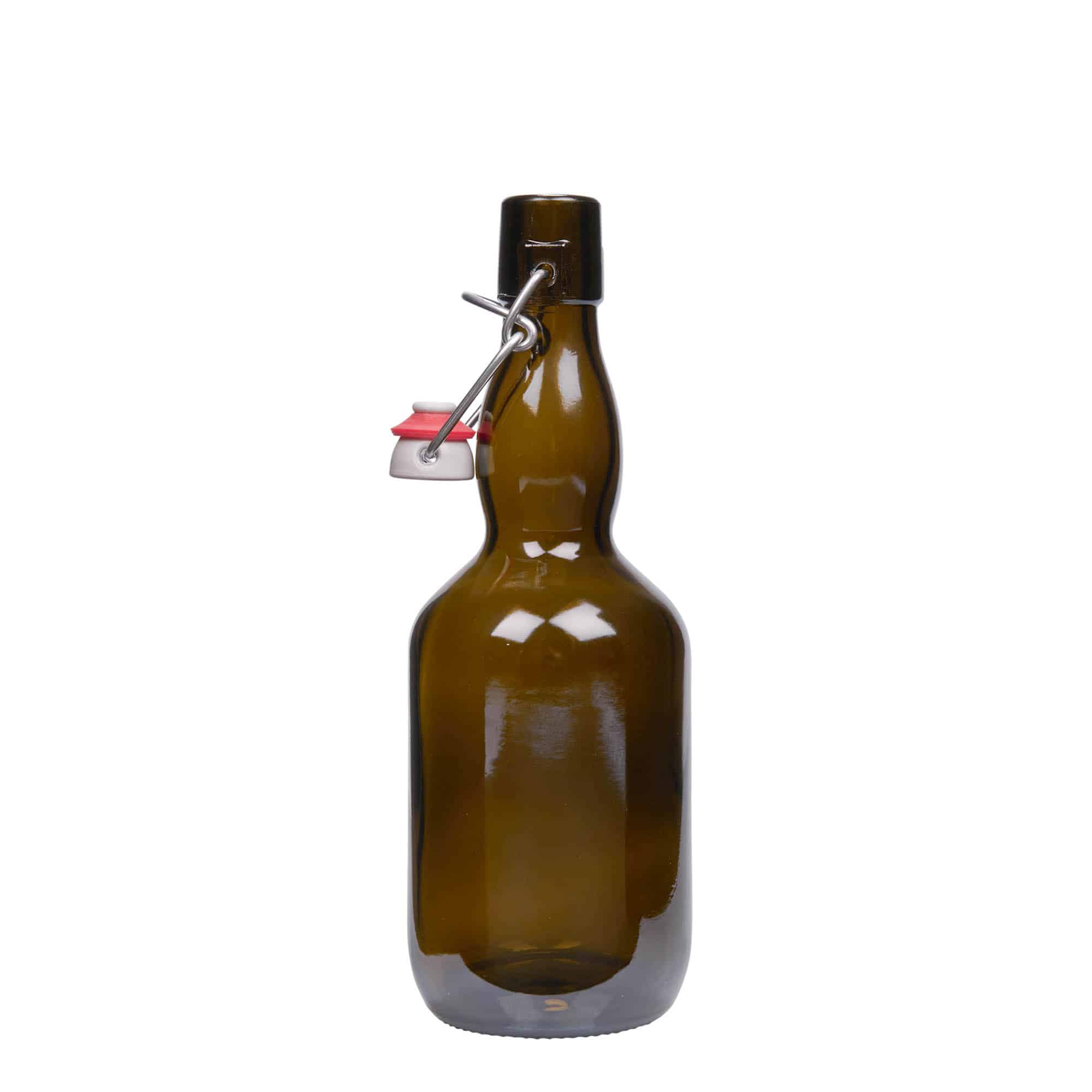 500 ml boca za pivo s grlom, staklo, antikno zeleno, otvor: zatvarač s kopčom