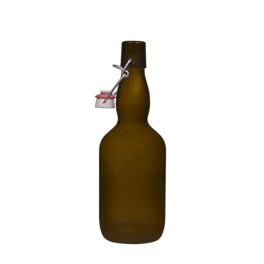 500 ml boca za pivo s grlom, staklo, antikno zeleno, otvor: zatvarač s kopčom