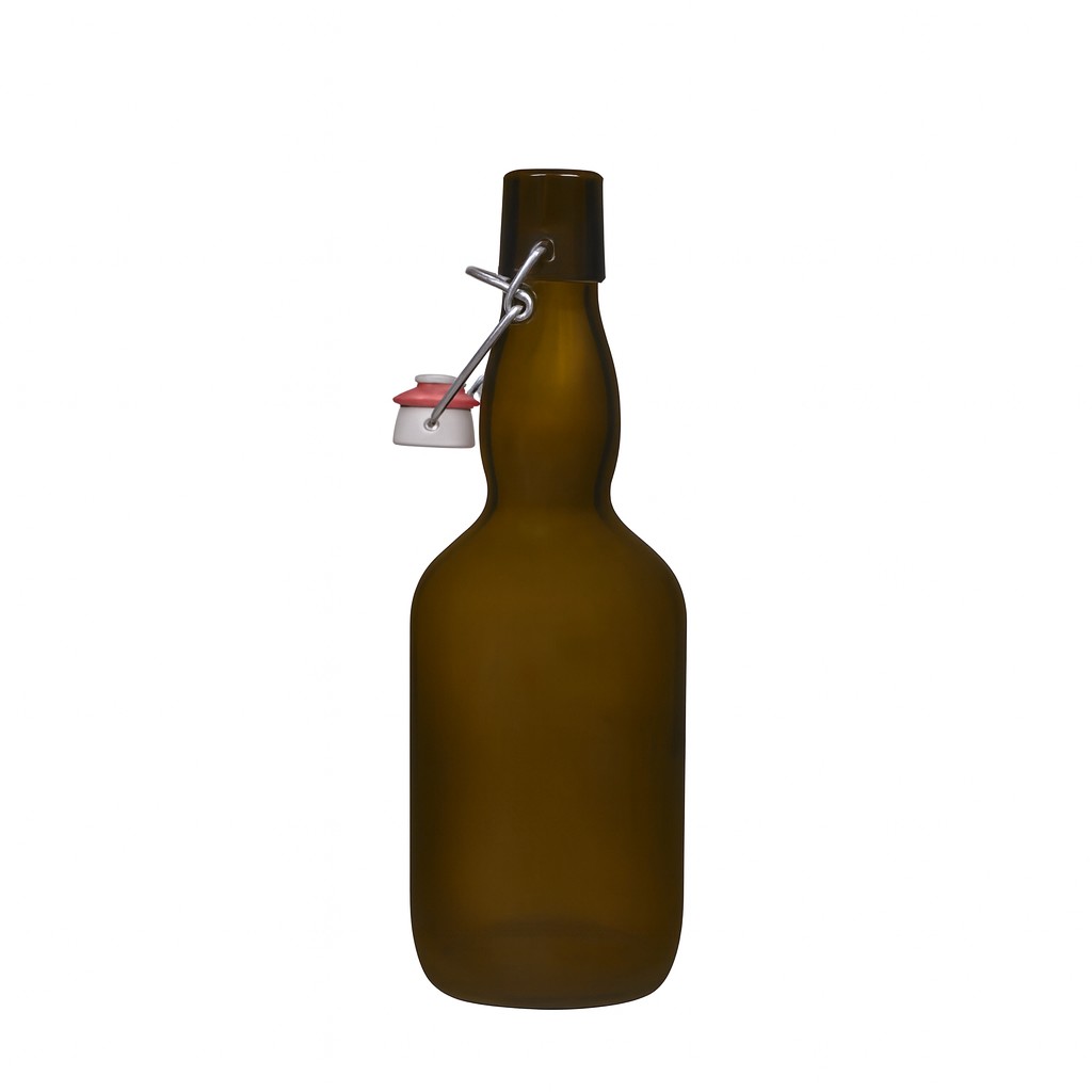500 ml boca za pivo s grlom, staklo, antikno zeleno, otvor: zatvarač s kopčom