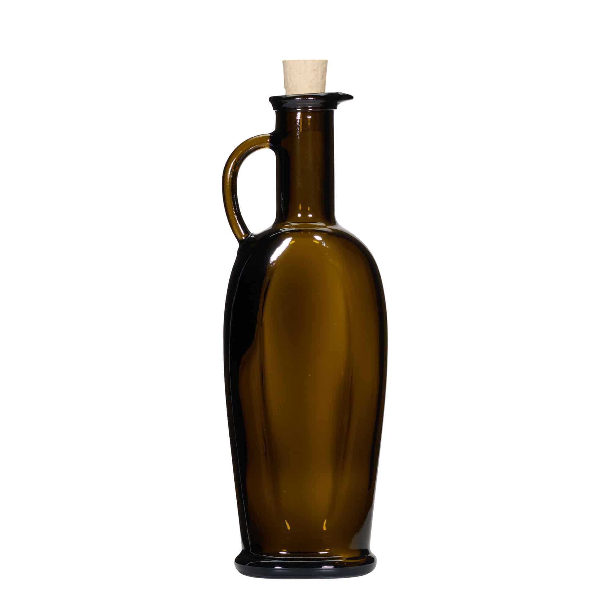 250 ml staklena boca 'Eleganta', ovalna, antikno zelena, grlo: čep