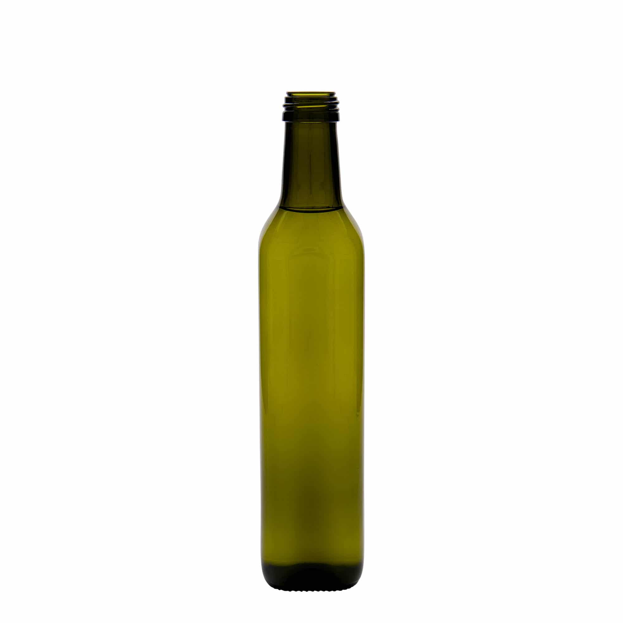 500 ml staklena boca 'Marasca', četvrtasta, antikno zelena, grlo: PP 31,5