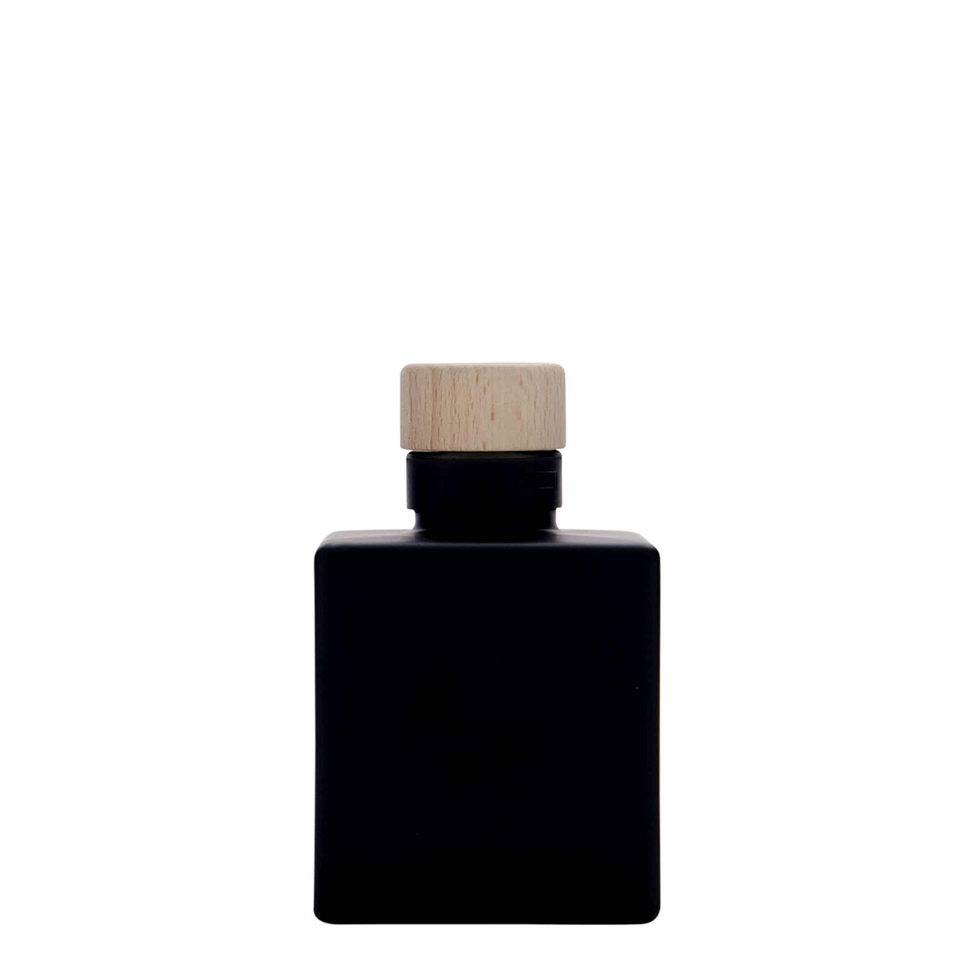 100 ml staklena boca 'Cube', kvadratna, crna, otvor: pluta