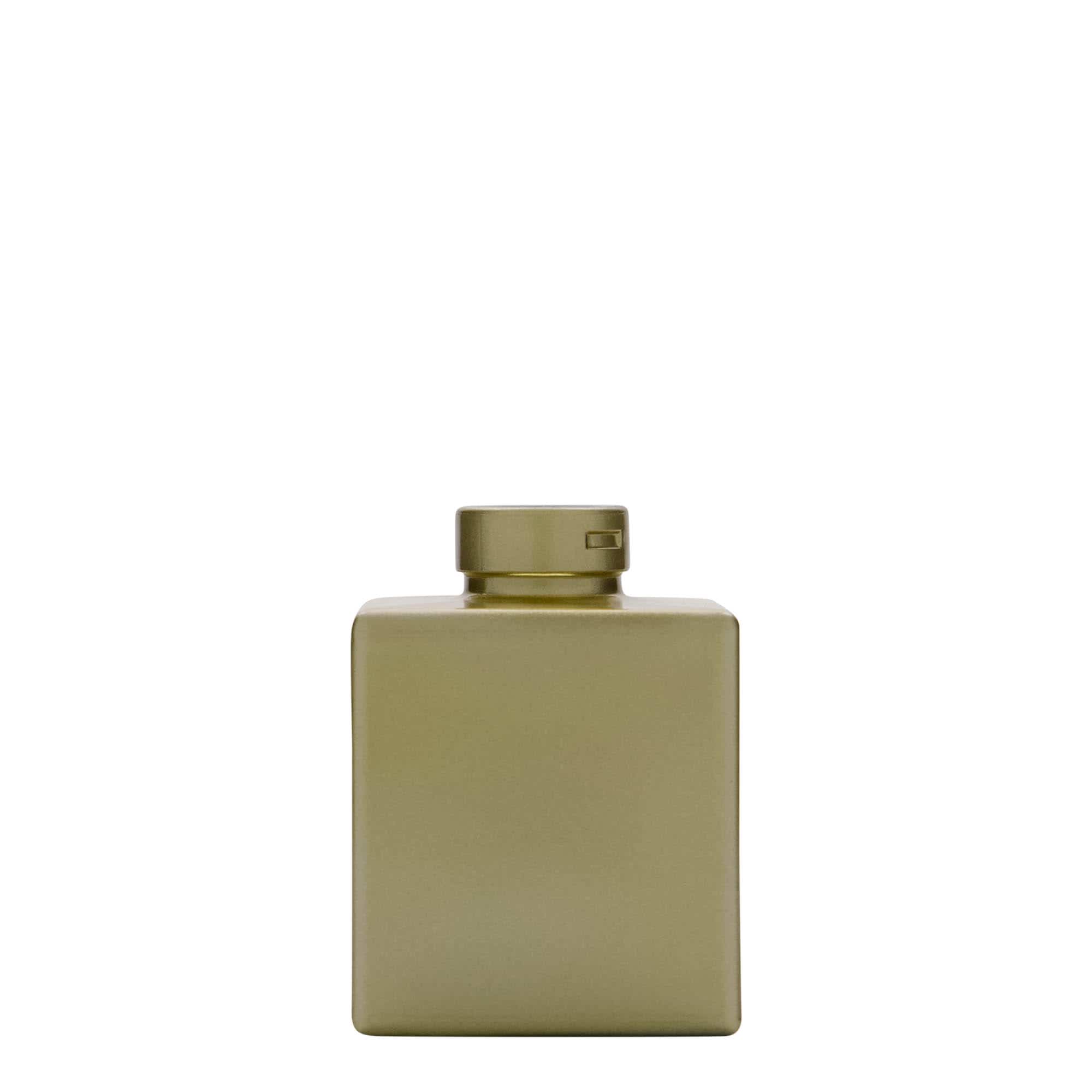 Staklena boca 100 ml 'Cube', kvadratna, zlatna, otvor: pluteni čep Staklena boca 100 ml 'Cube', kvadratna, zlatna, otvor: pluteni čep