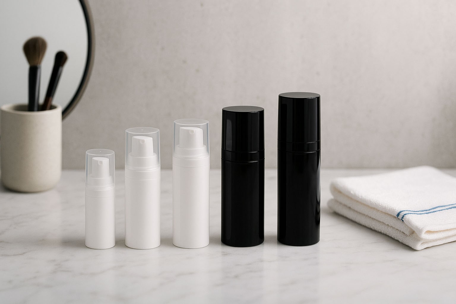 Airless glava Micro srebrni rub + bijela, sjajni čep za umetanje