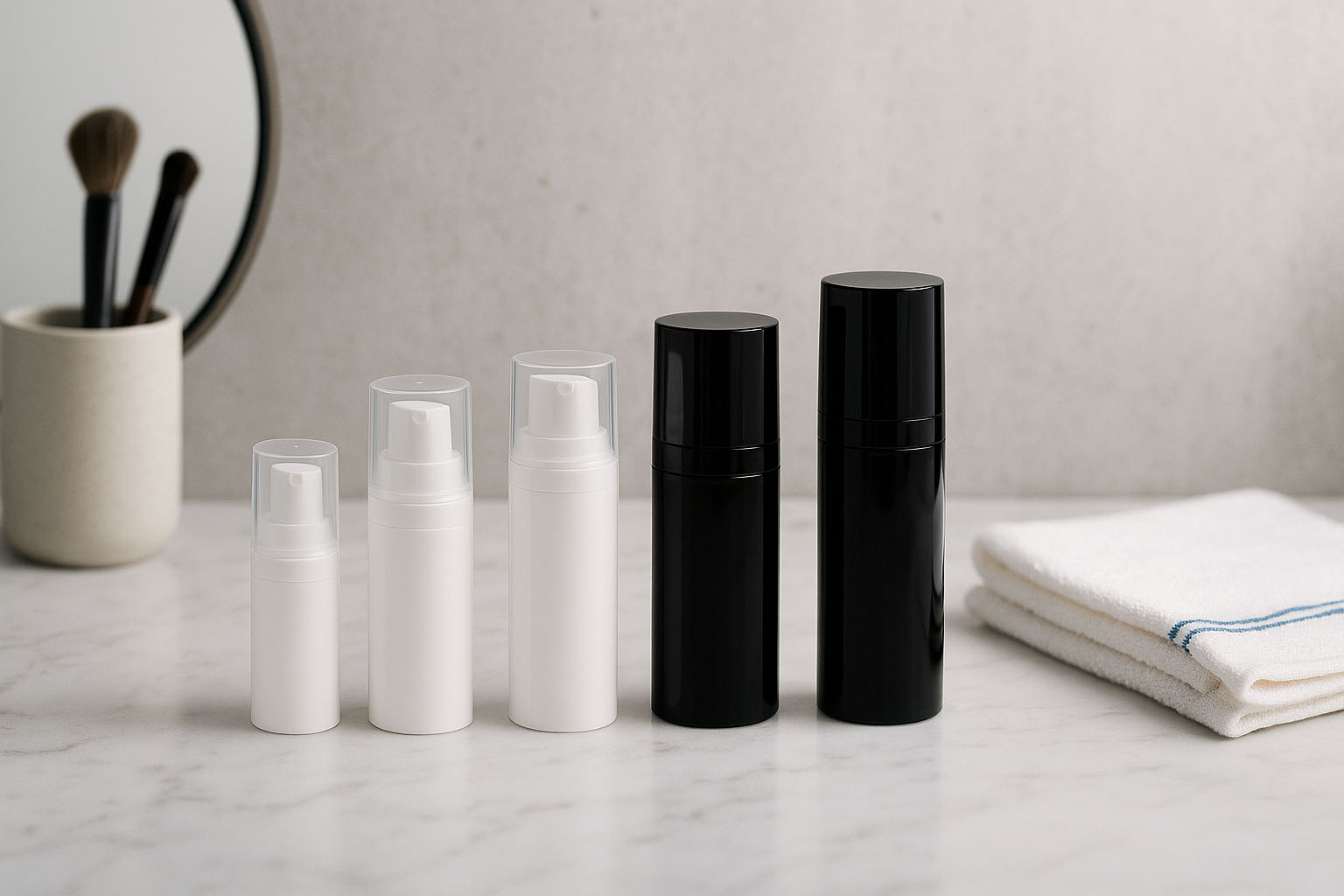 Airless glava Micro srebrni rub + bijela, sjajni čep za umetanje Airless glava Micro srebrni rub + bijela, sjajni čep za umetanje