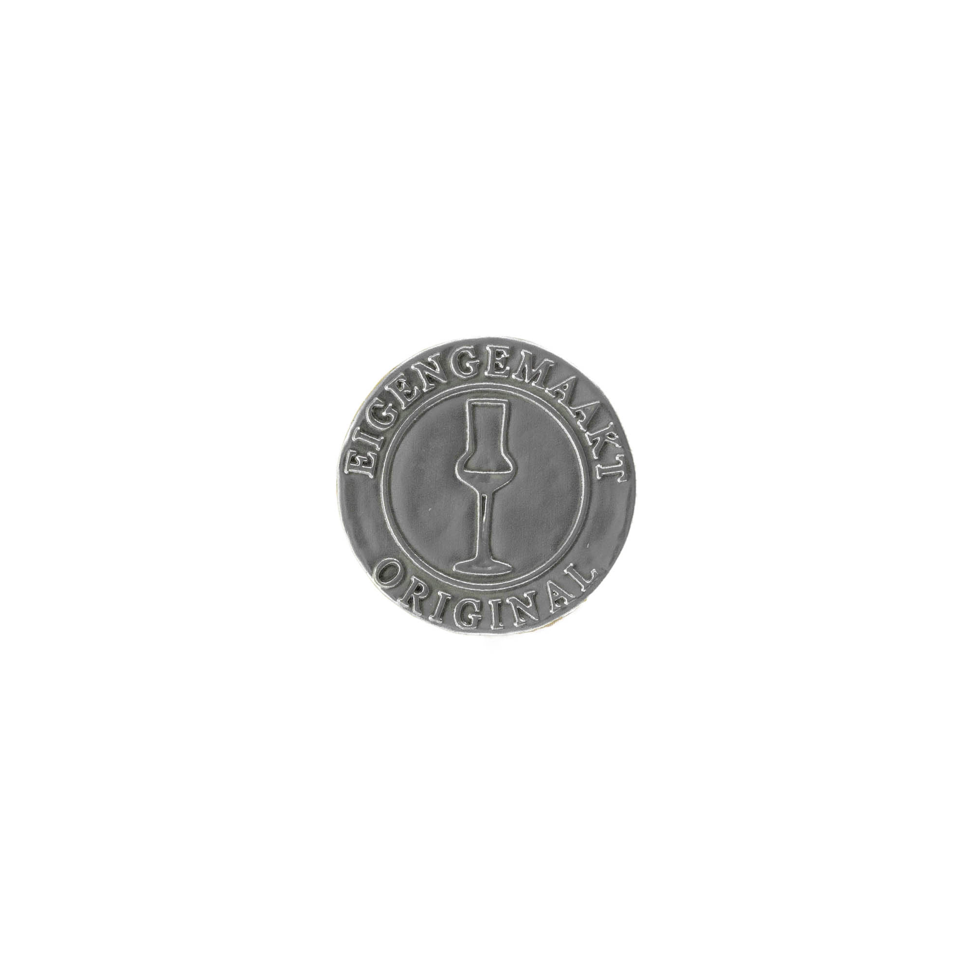 Naljepnica za limenku 'Eigengemaakt', goveđa, metal, srebrna Naljepnica za limenku 'Eigengemaakt', goveđa, metal, srebrna