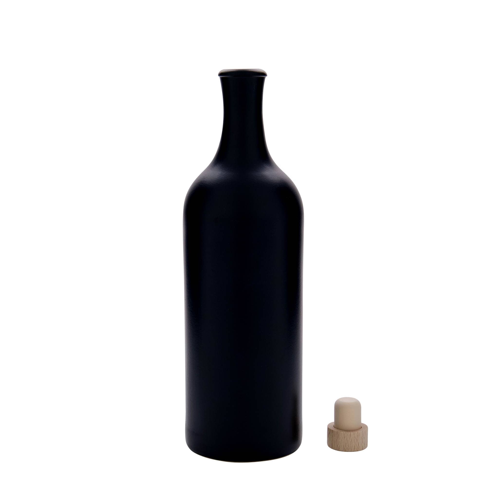 750 ml vrč od gline s dugim vratom, kamenina, crni, otvor: pluta