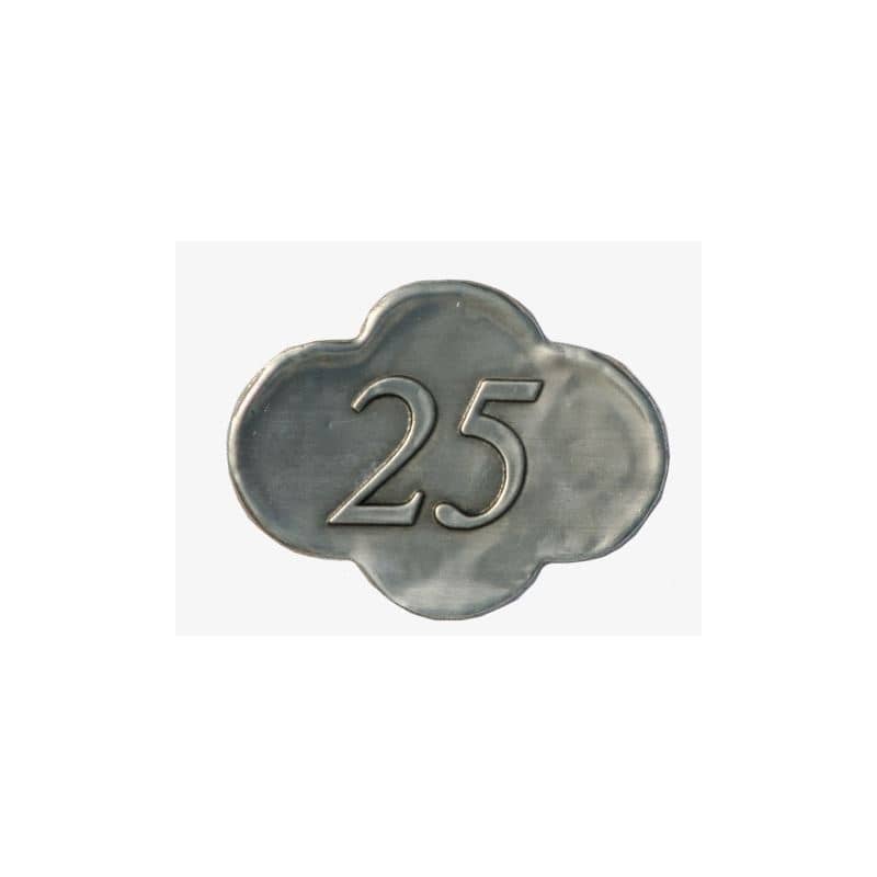 Oznaka od kositra '25', metal, srebrna