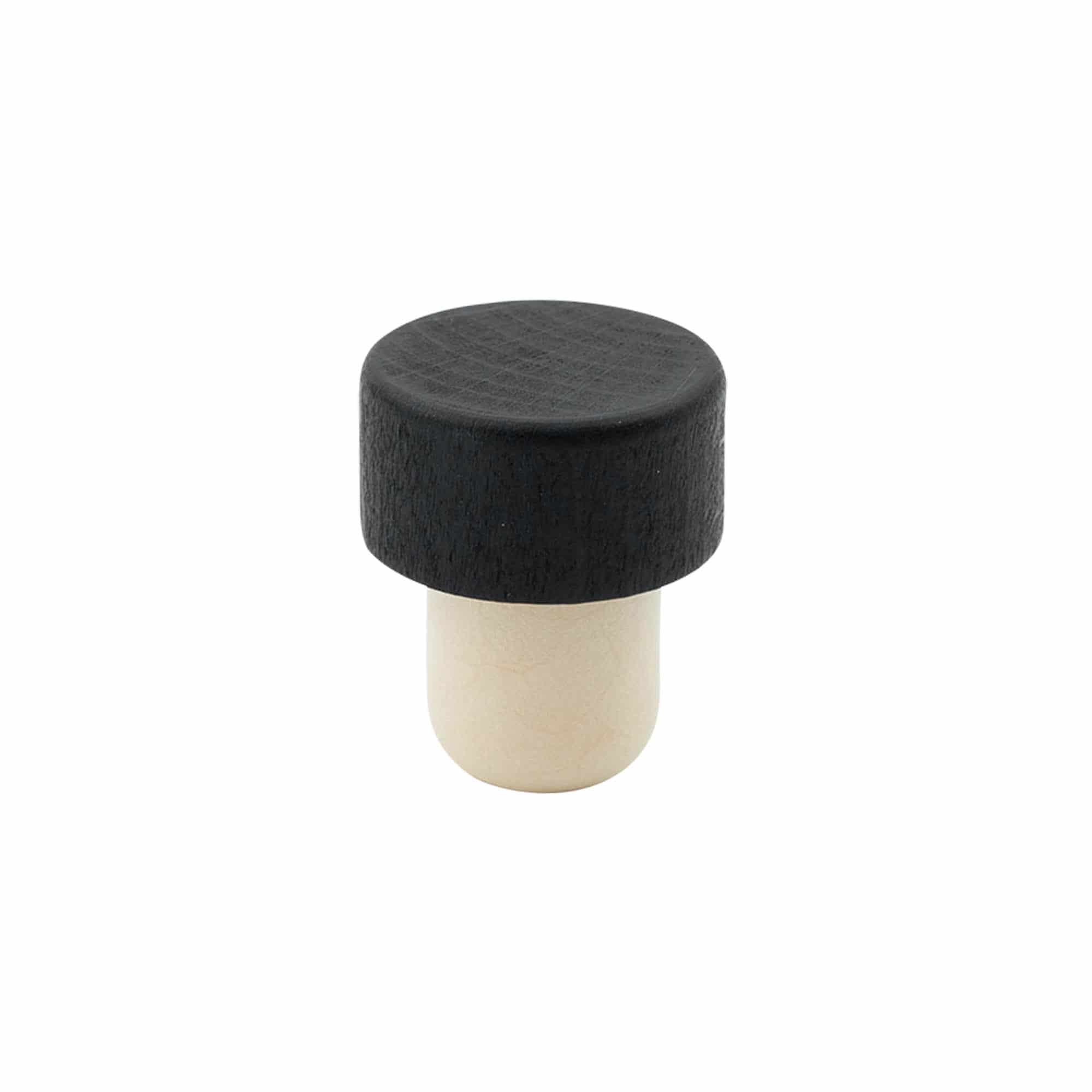 Pluteni čep s glavom 19 mm, drvo/plastični, crna, za otvor: pluteni čep