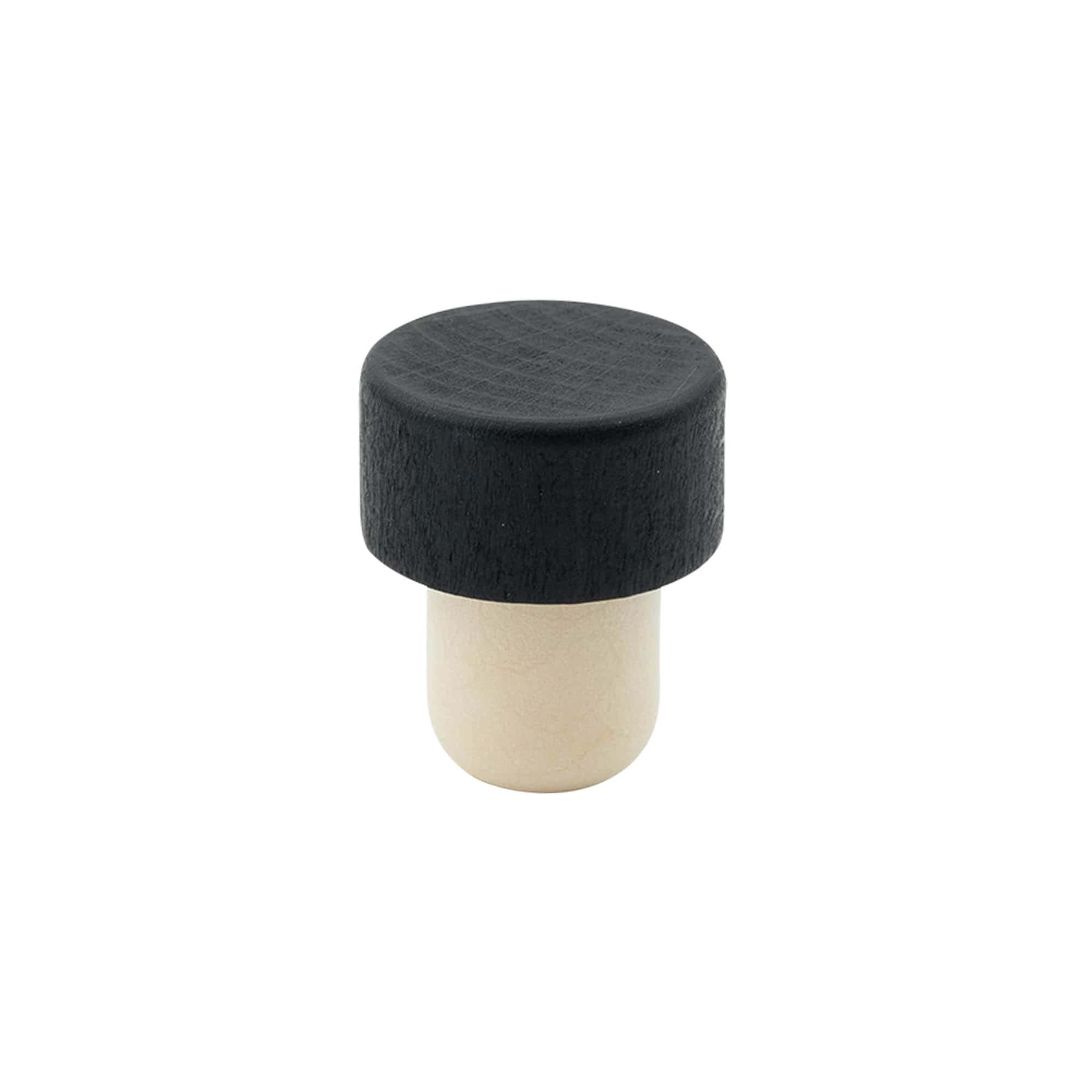 Čep s ručkom 19 mm, drvo/plastika, crni, za otvor: čep