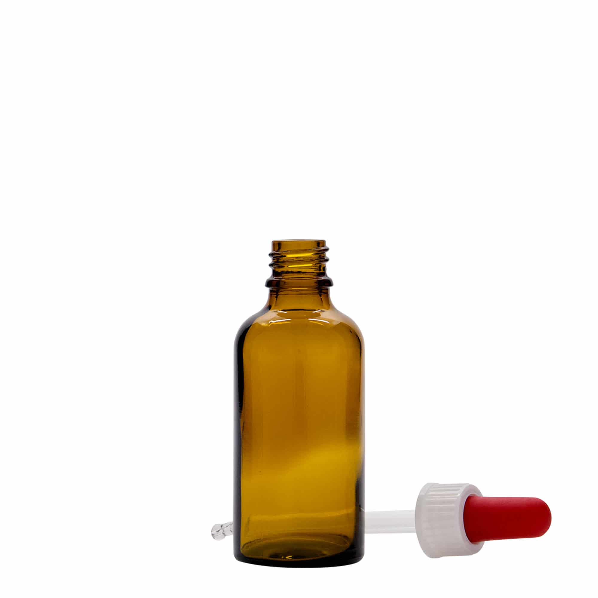 50 ml bocica s pipetom za medicinu, staklena, smeđe-crvena, grlo: DIN 18