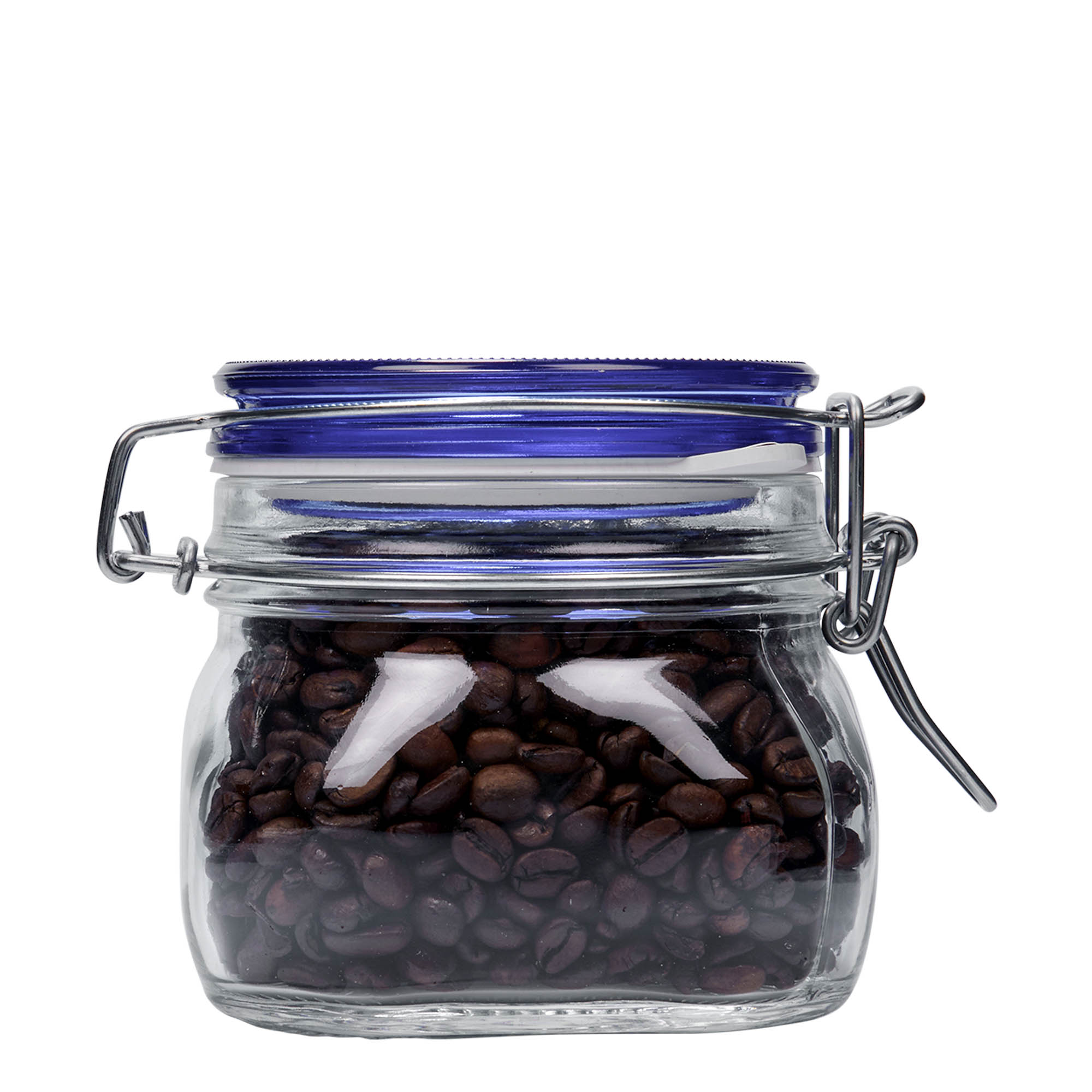 500 ml staklenka s metalnim zatvaračem 'Fido' plavi poklopac, četvrtasta, otvor: metalni zatvarač s žicom