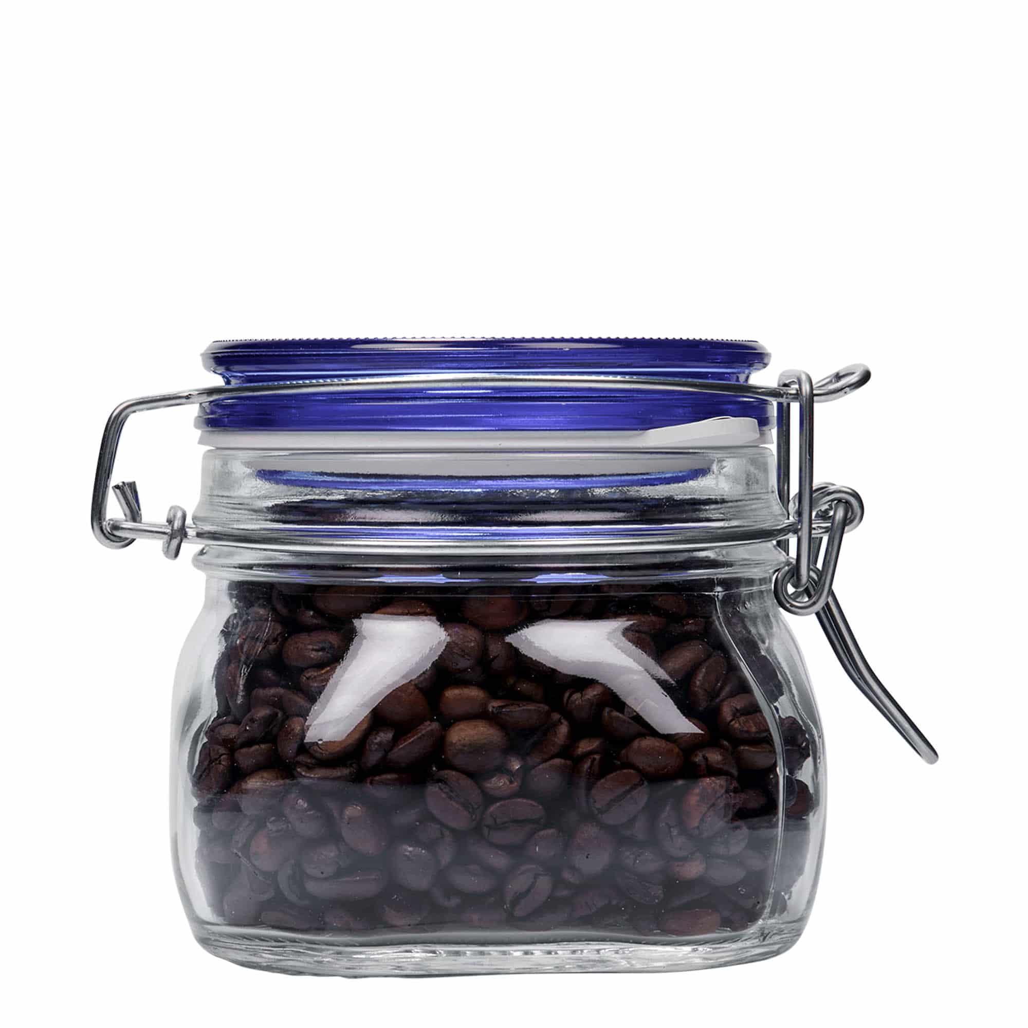 500 ml staklenka s metalnim zatvaračem 'Fido' plavi poklopac, četvrtasta, otvor: metalni zatvarač s žicom