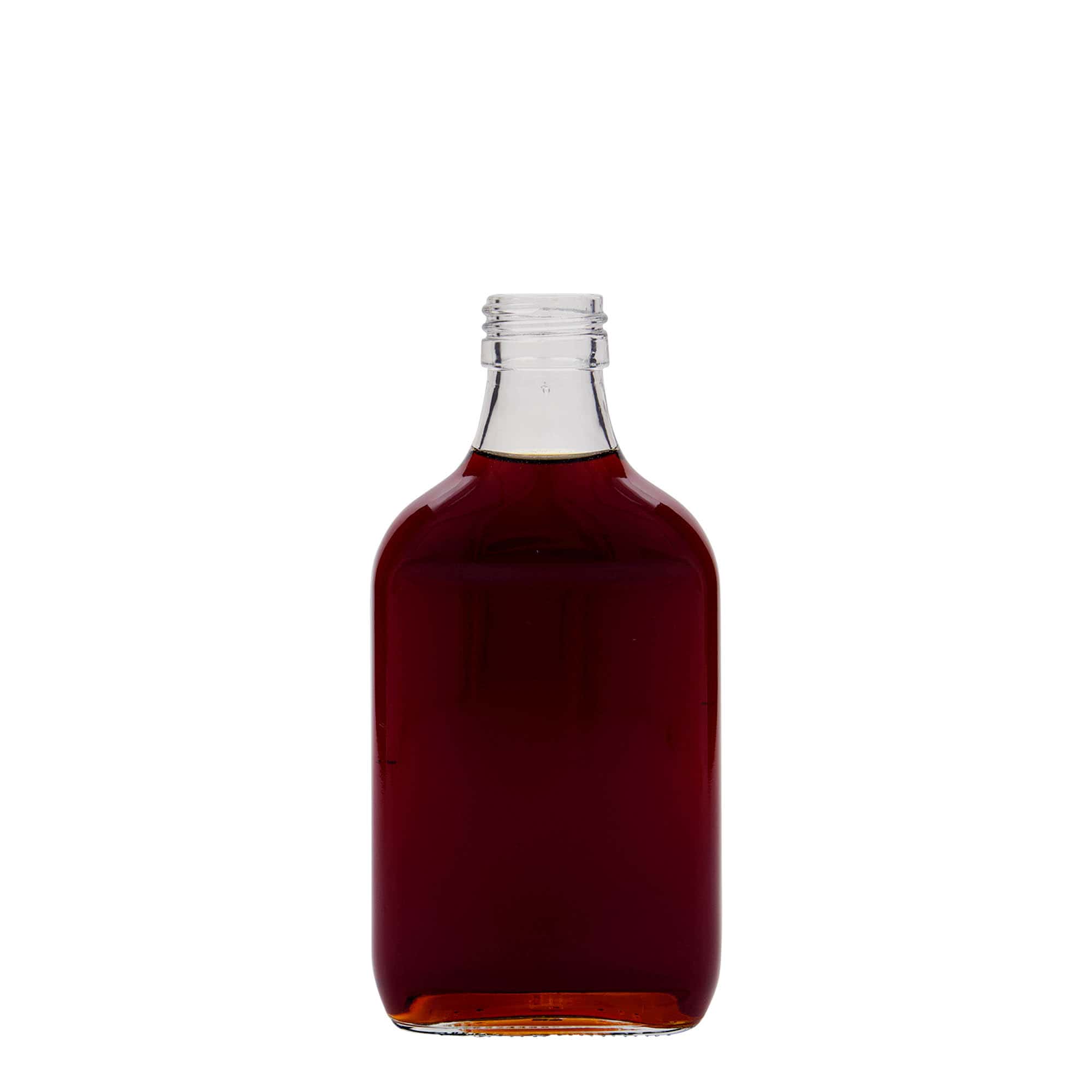 200 ml džepna bočica, pravokutna, staklo, grlo: PP 28