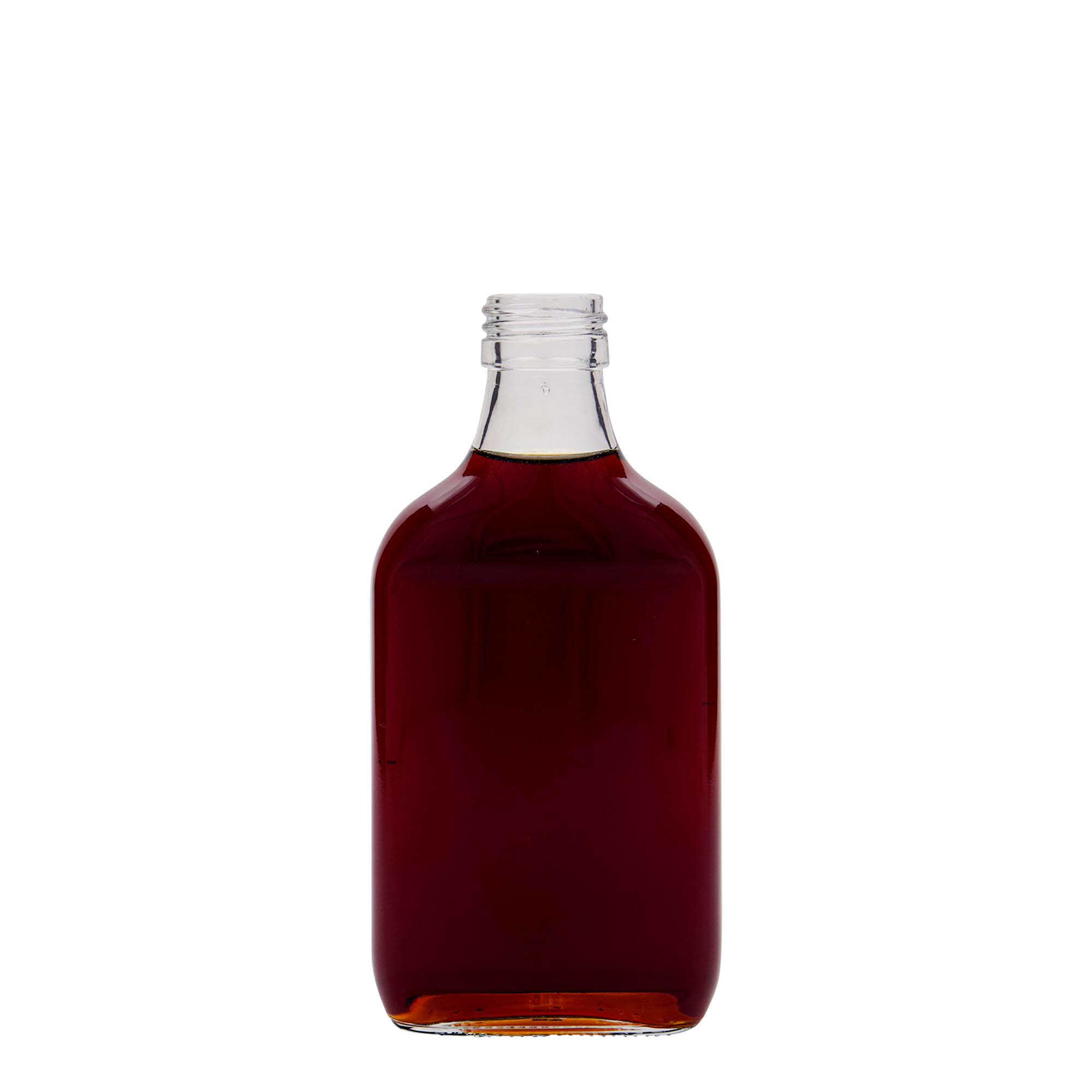 200 ml džepna bočica, pravokutna, staklo, grlo: PP 28 200 ml džepna bočica, pravokutna, staklo, grlo: PP 28