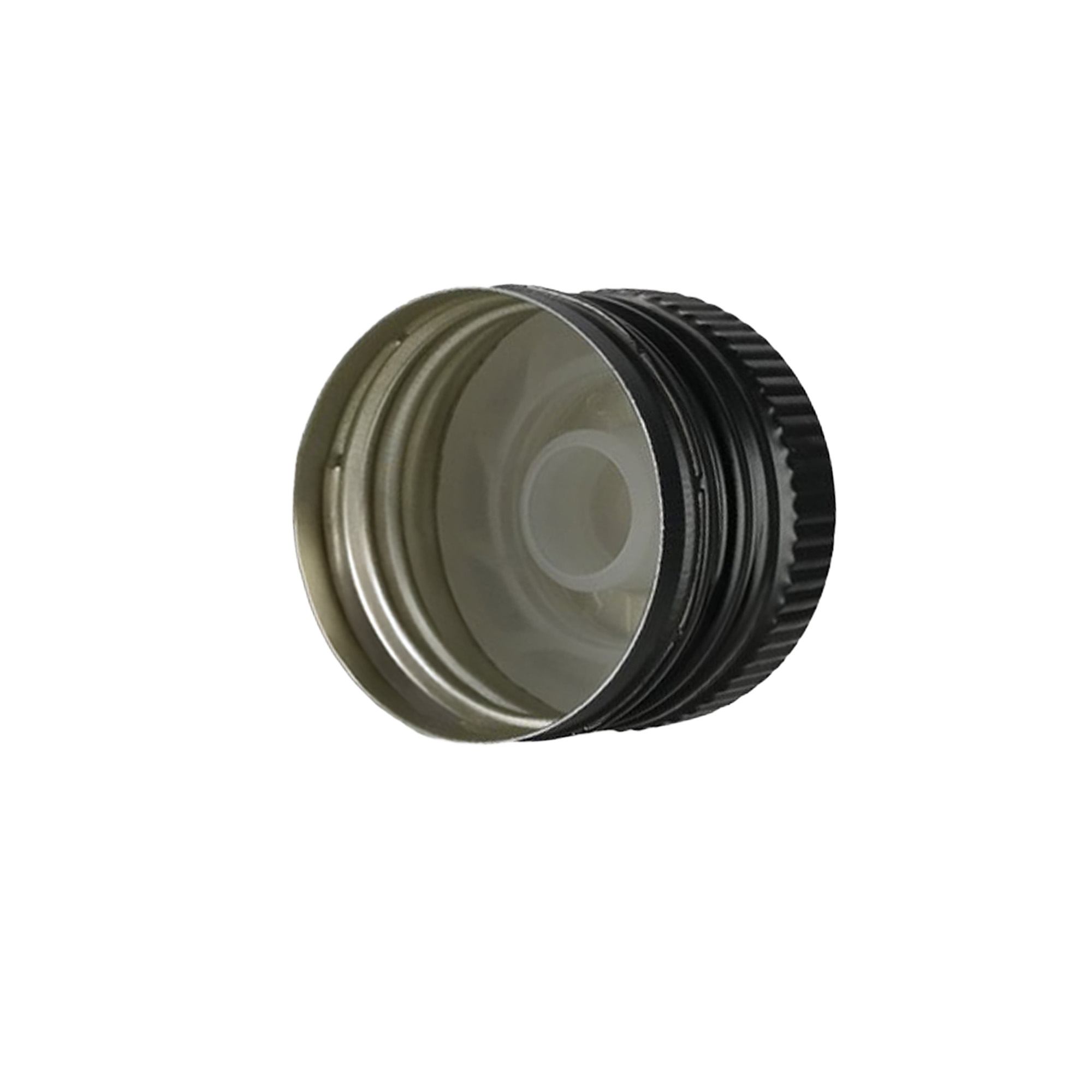 Zatvarač s navojem s izljevnim umetkom, metal-plastika, crni, za otvor: PP 31,5