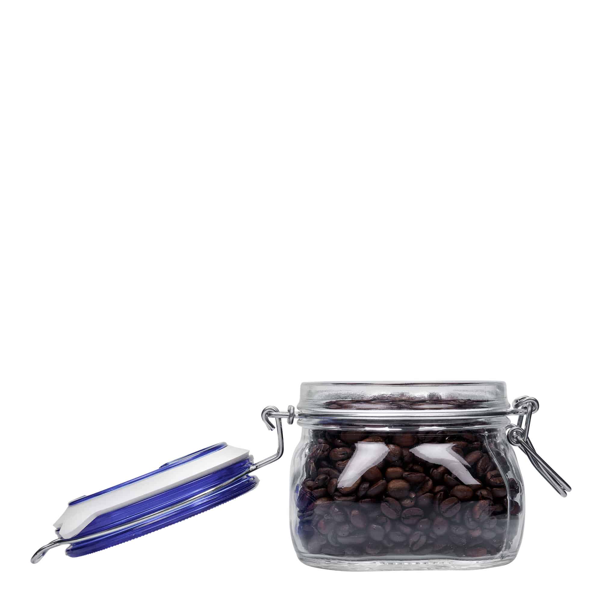 500 ml staklenka s metalnim zatvaračem 'Fido' plavi poklopac, četvrtasta, otvor: metalni zatvarač s žicom 500 ml staklenka s metalnim zatvaračem 'Fido' plavi poklopac, četvrtasta, otvor: metalni zatvarač s žicom