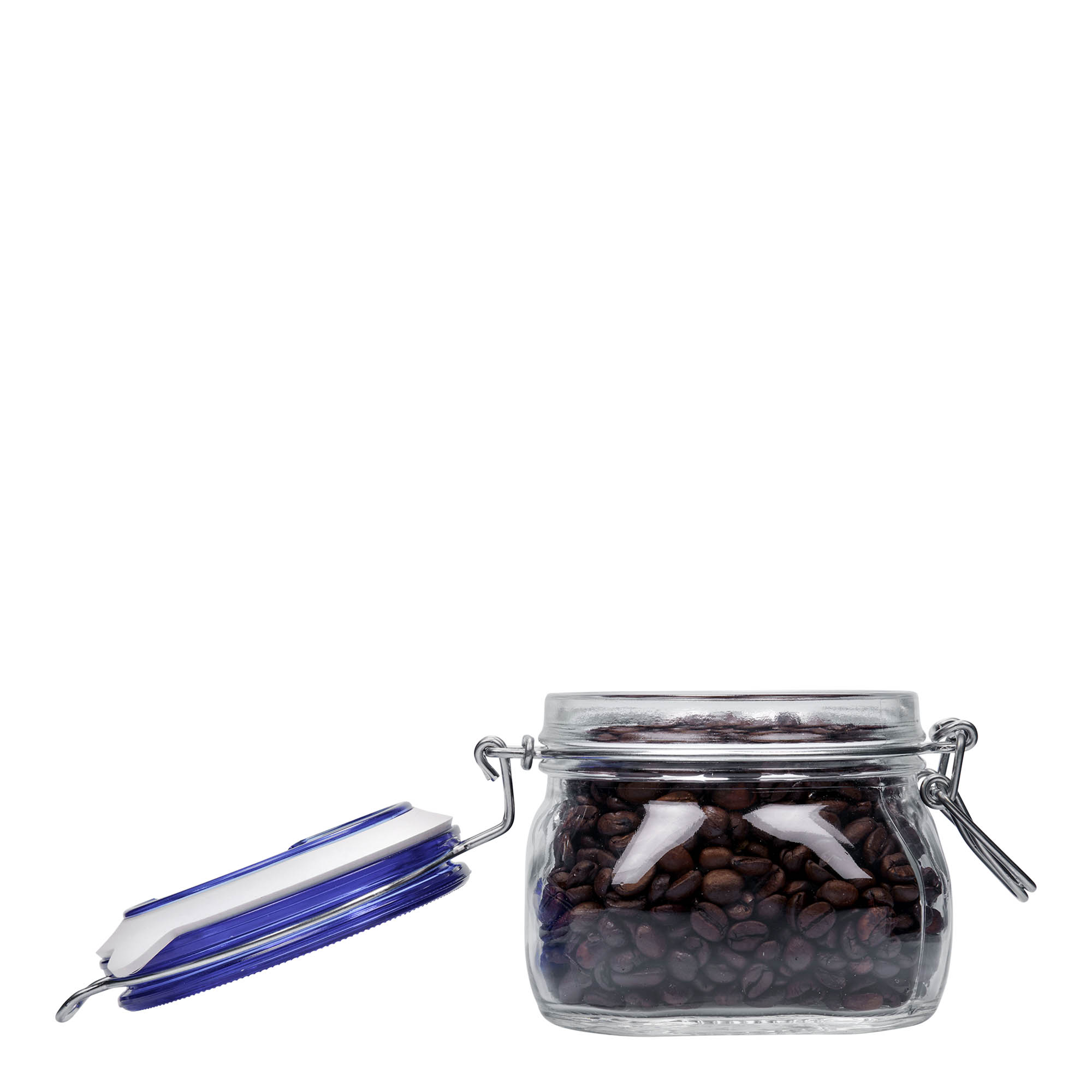 500 ml staklenka s metalnim zatvaračem 'Fido' plavi poklopac, četvrtasta, otvor: metalni zatvarač s žicom