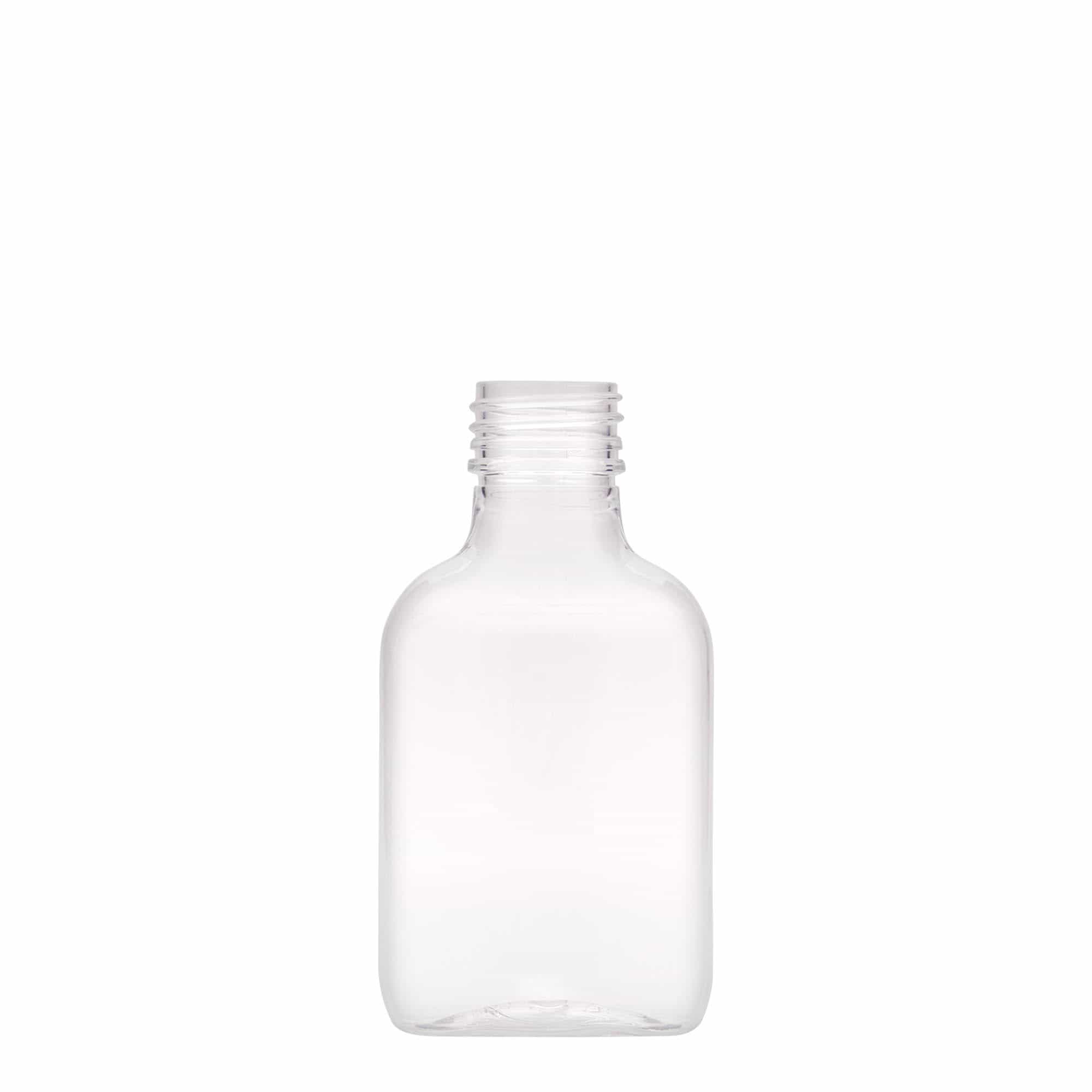 Džepna ploska 100 ml, ovalna, PET plastika, otvor: PP 28 Džepna ploska 100 ml, ovalna, PET plastika, otvor: PP 28