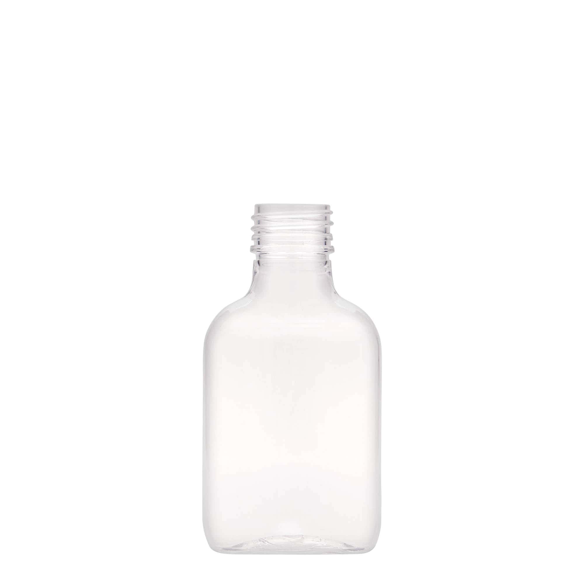 100 ml bočica za džep, ovalna, PET plastika, grlo: PP 28