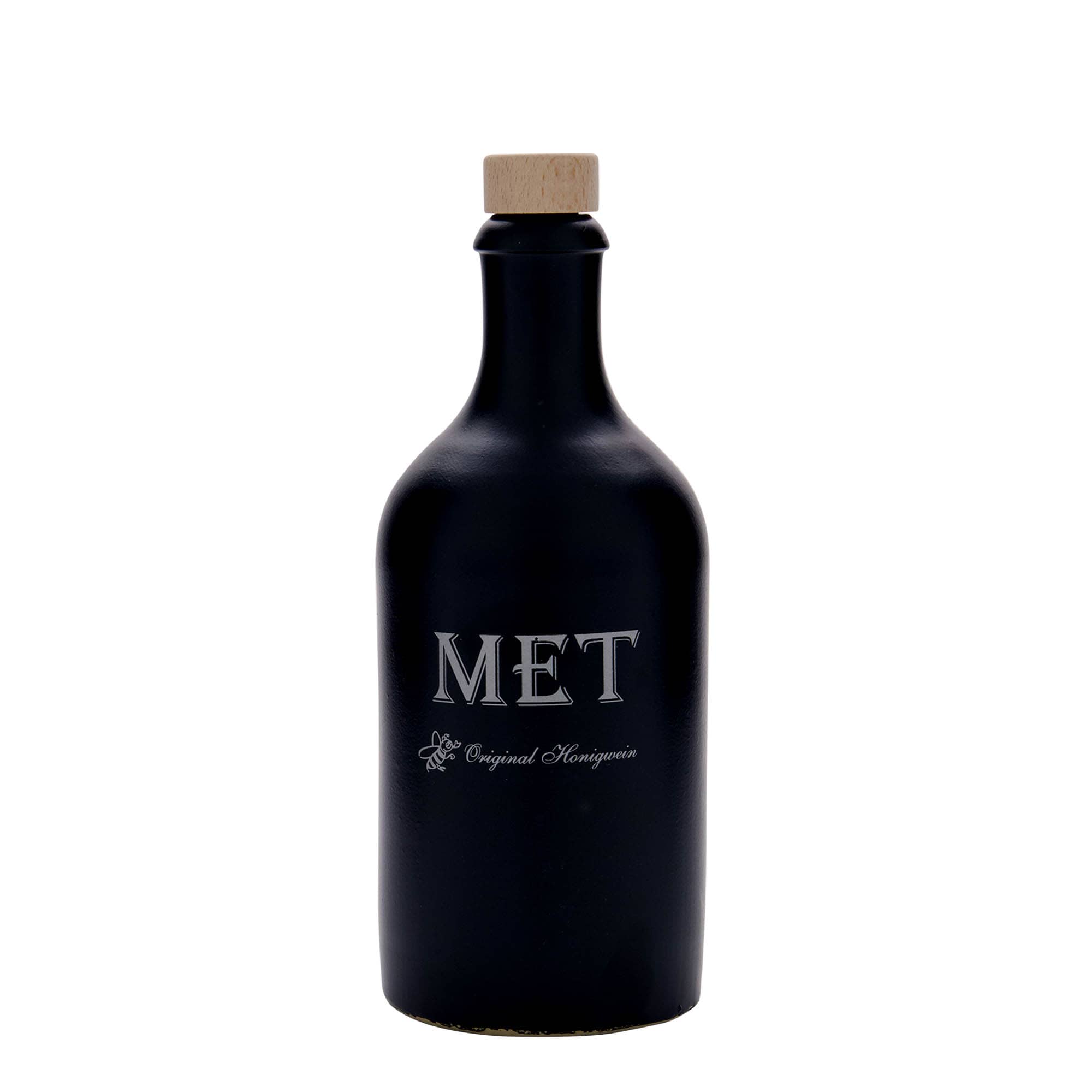 500 ml glineni vrč, motiv: medovina, kamenina, crni, otvor: pluta