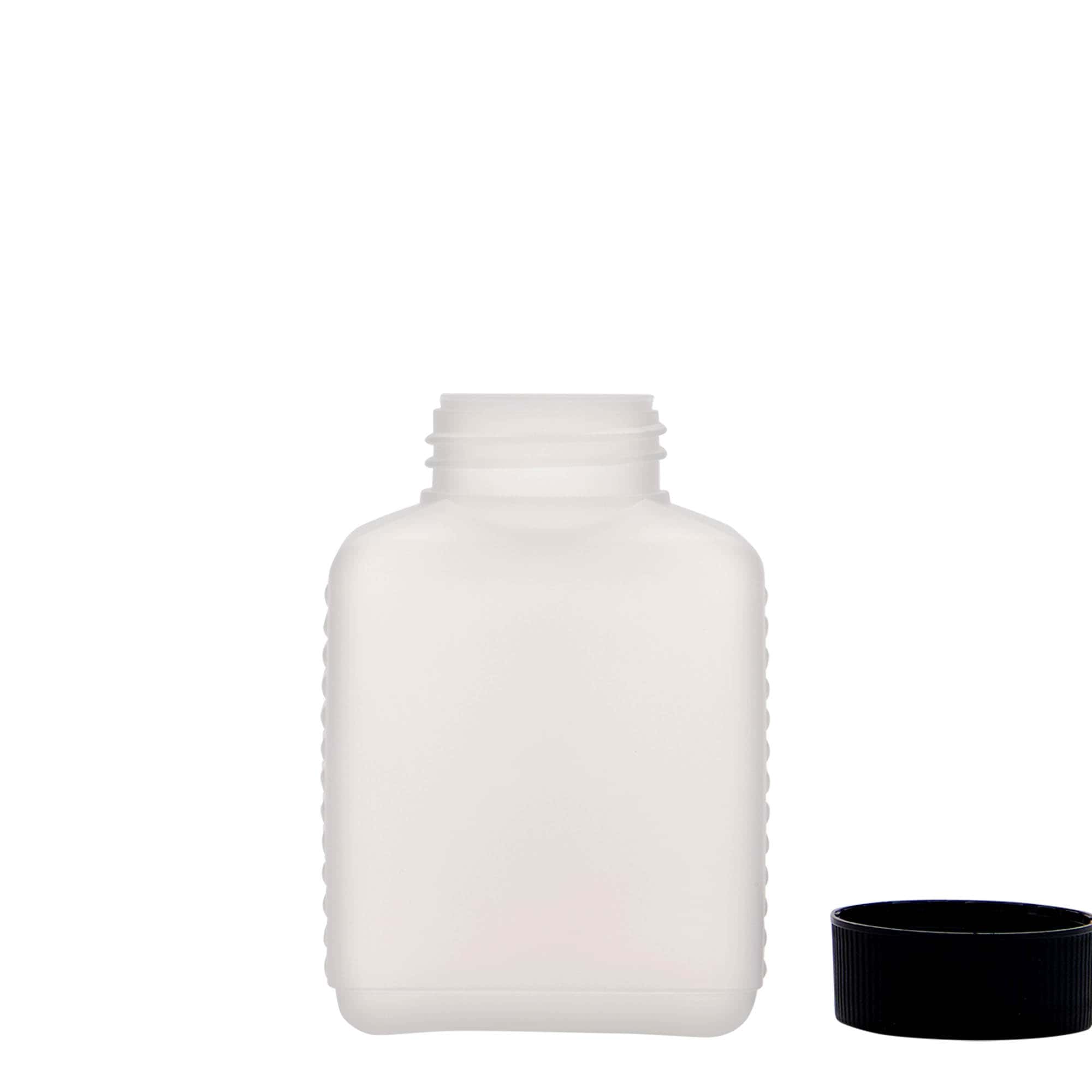 250 ml boca širokog grla, pravokutna, HDPE plastika, prirodna, otvor: DIN 40 EPE