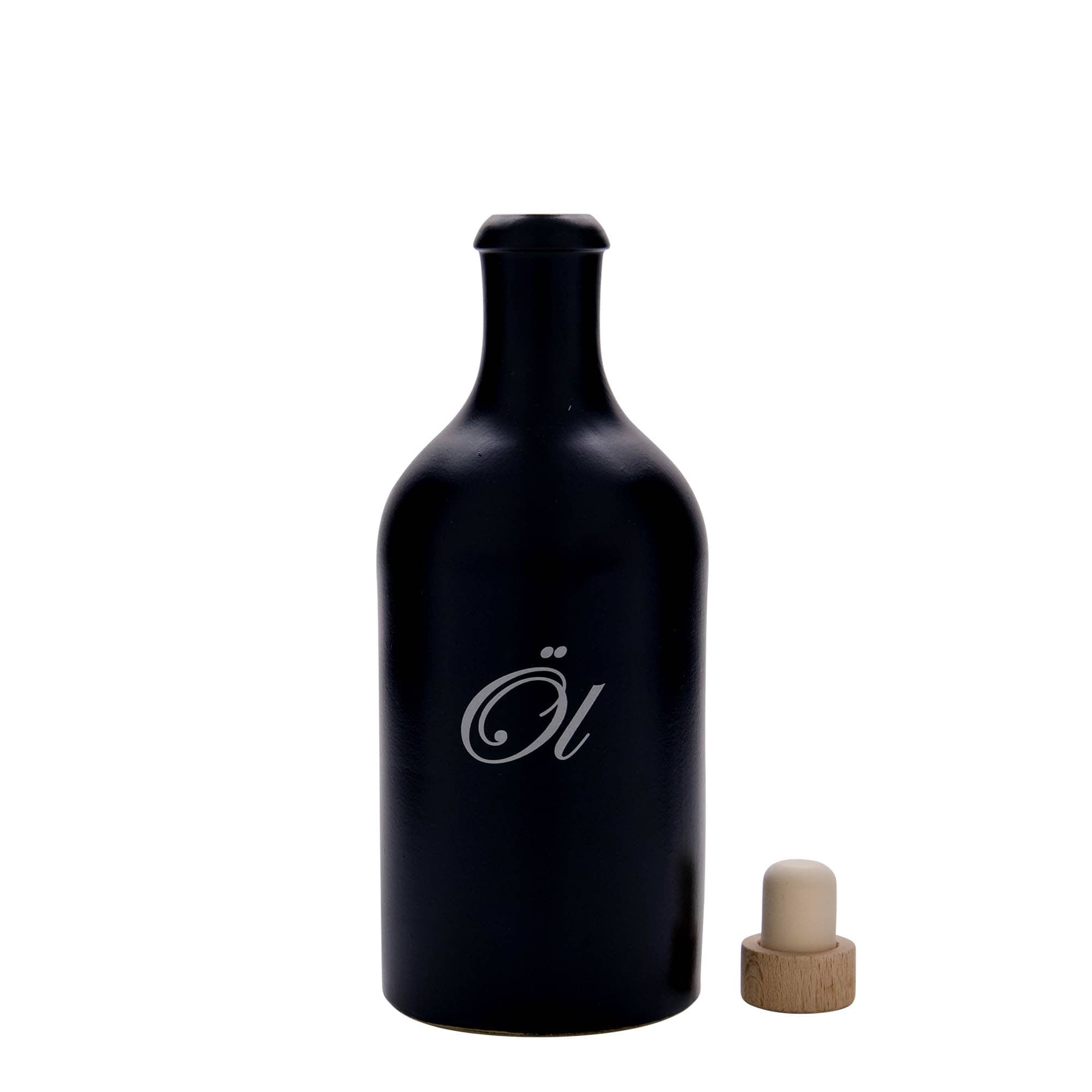 500 ml glineni vrč, motiv: ulje, kamenina, crni, otvor: pluta