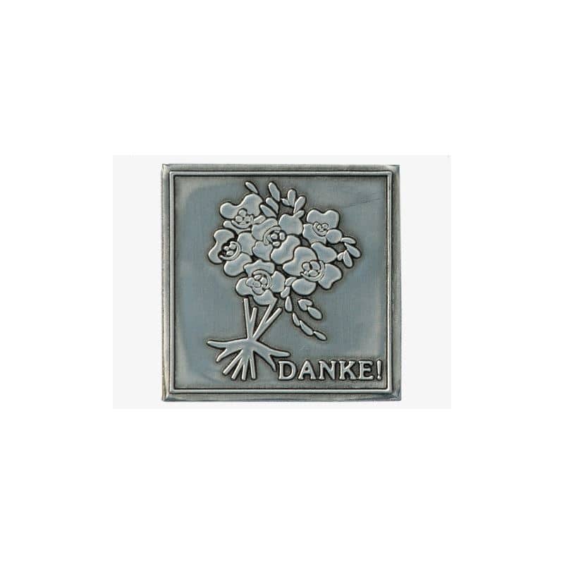 Kositrena naljepnica 'Hvala', kvadratna, metal, srebro Kositrena naljepnica 'Hvala', kvadratna, metal, srebro