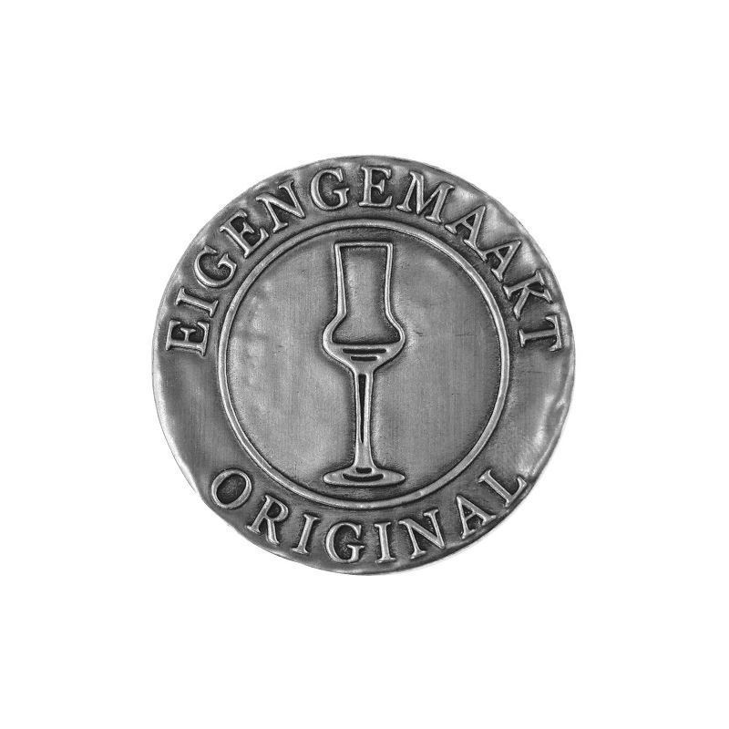 Naljepnica za limenku 'Eigengemaakt', goveđa, metal, srebrna Naljepnica za limenku 'Eigengemaakt', goveđa, metal, srebrna
