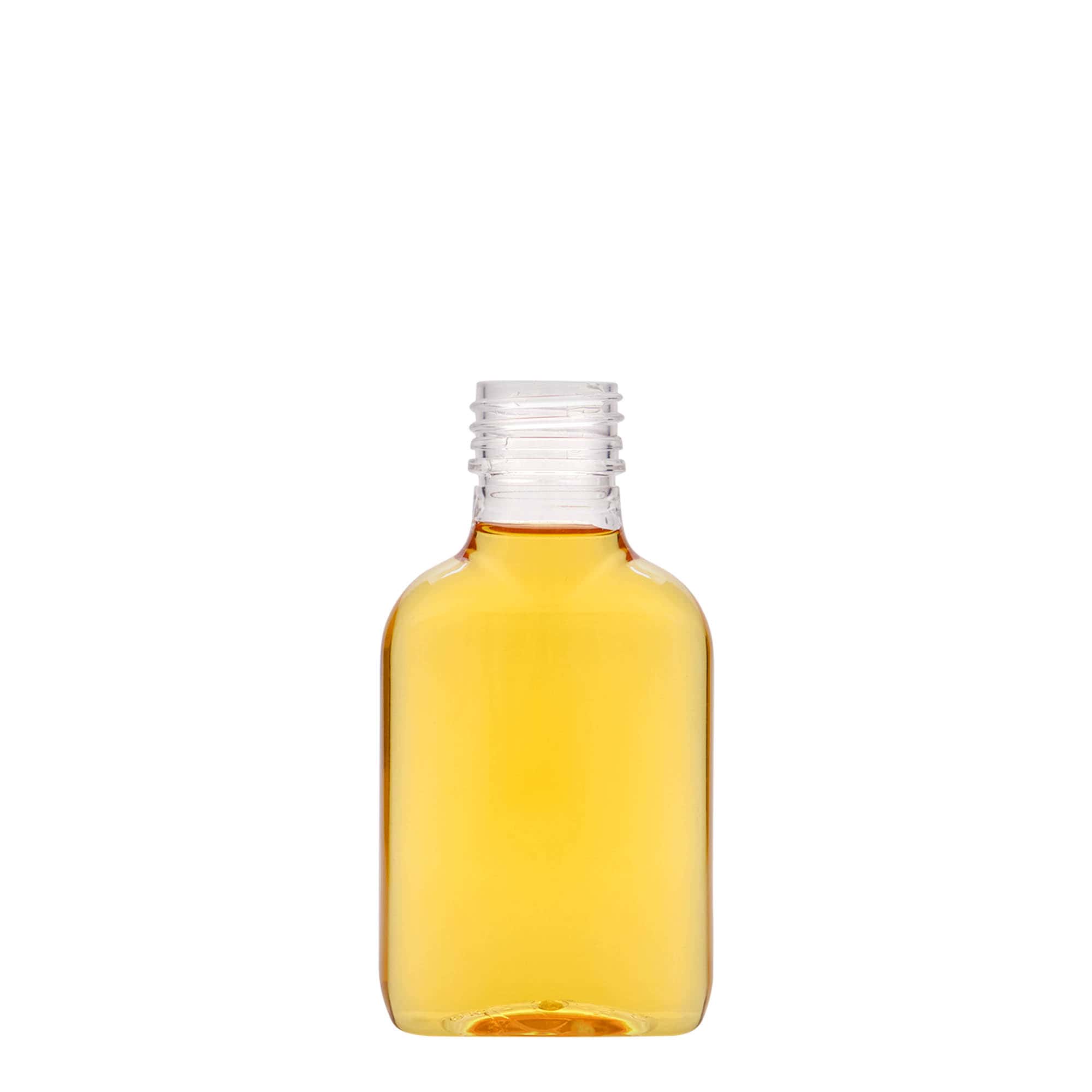 100 ml bočica za džep, ovalna, PET plastika, grlo: PP 28