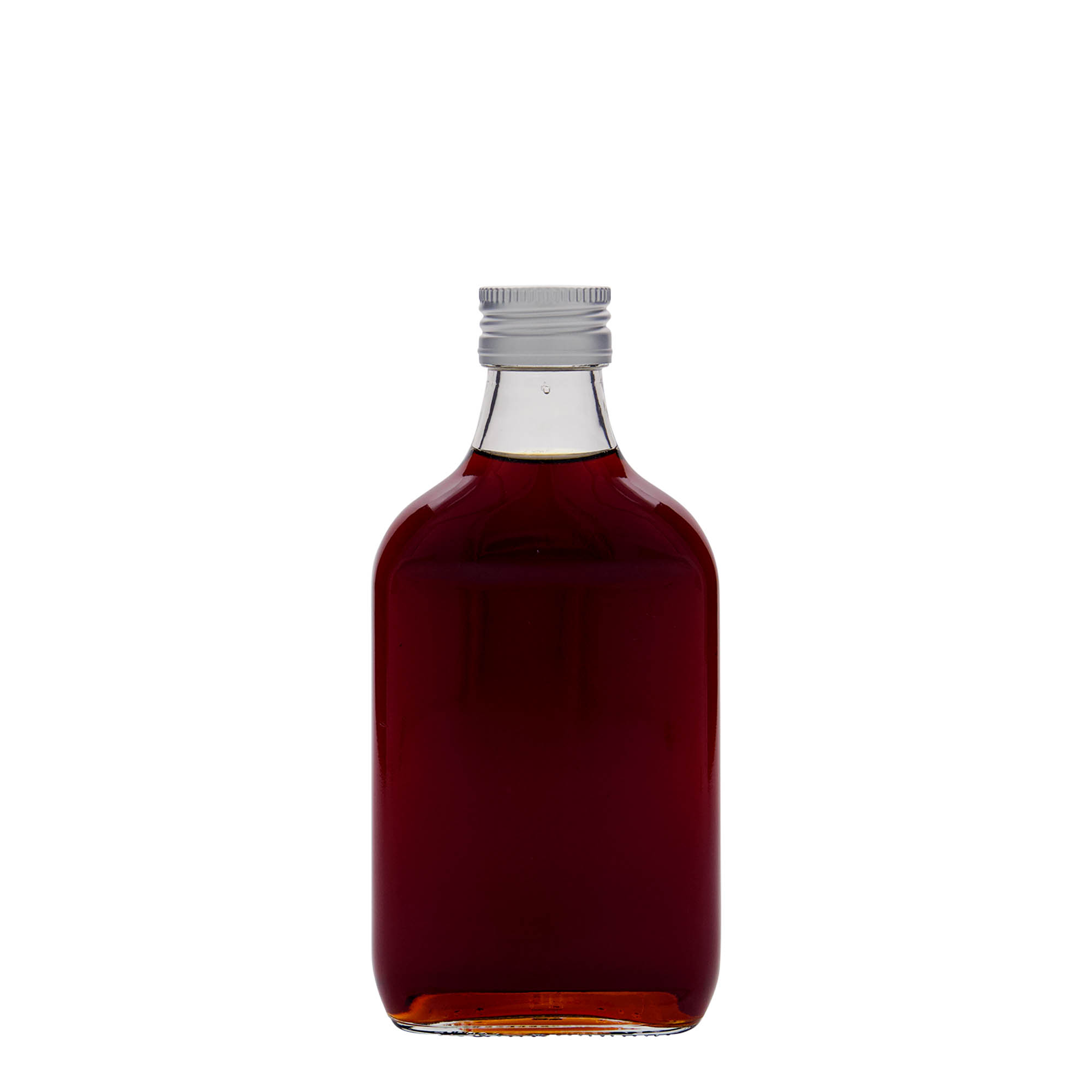 200 ml džepna bočica, pravokutna, staklo, grlo: PP 28 200 ml džepna bočica, pravokutna, staklo, grlo: PP 28