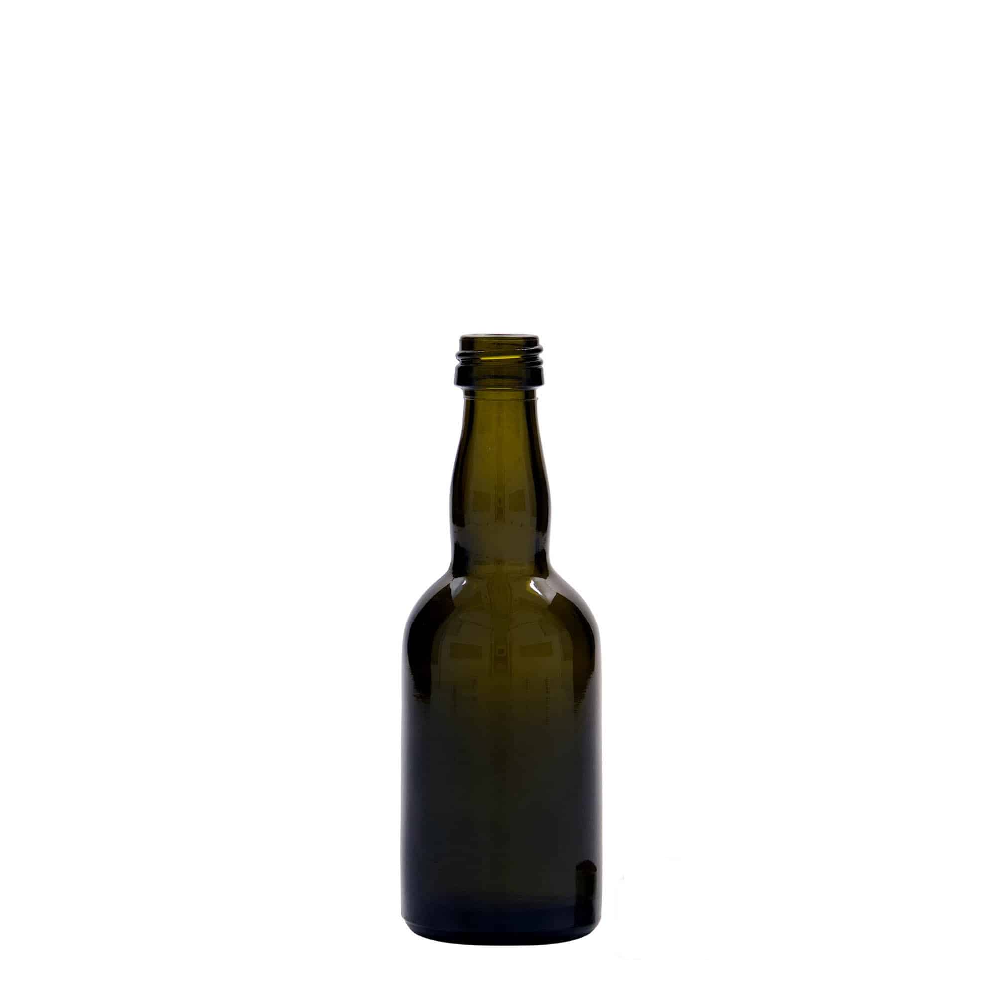 Staklena boca 50 ml 'Proba', antikno zelena, otvor: PP 18 Staklena boca 50 ml 'Proba', antikno zelena, otvor: PP 18