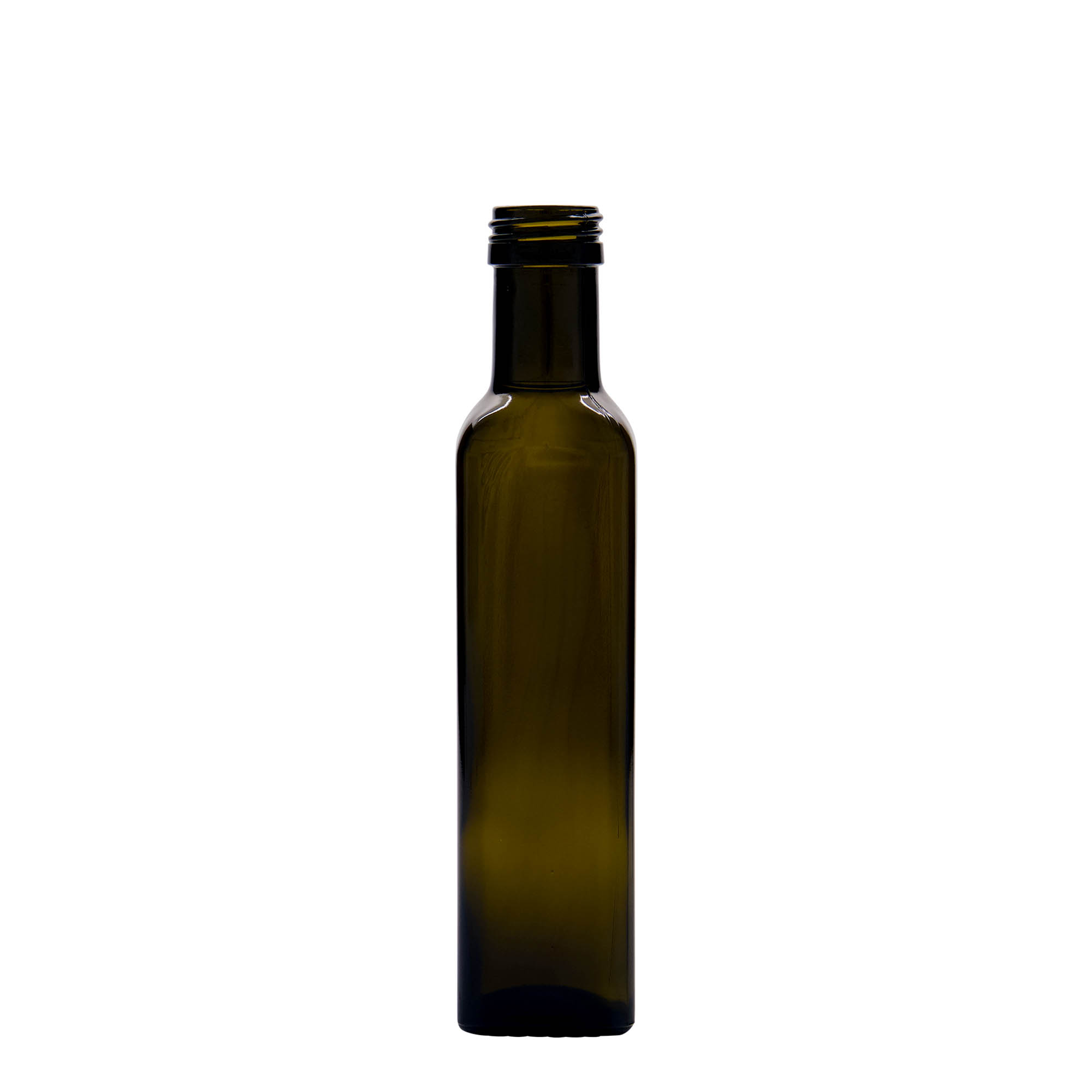 250 ml staklena boca 'Marasca', kvadratna, antičko zelena, grlo: PP 31,5