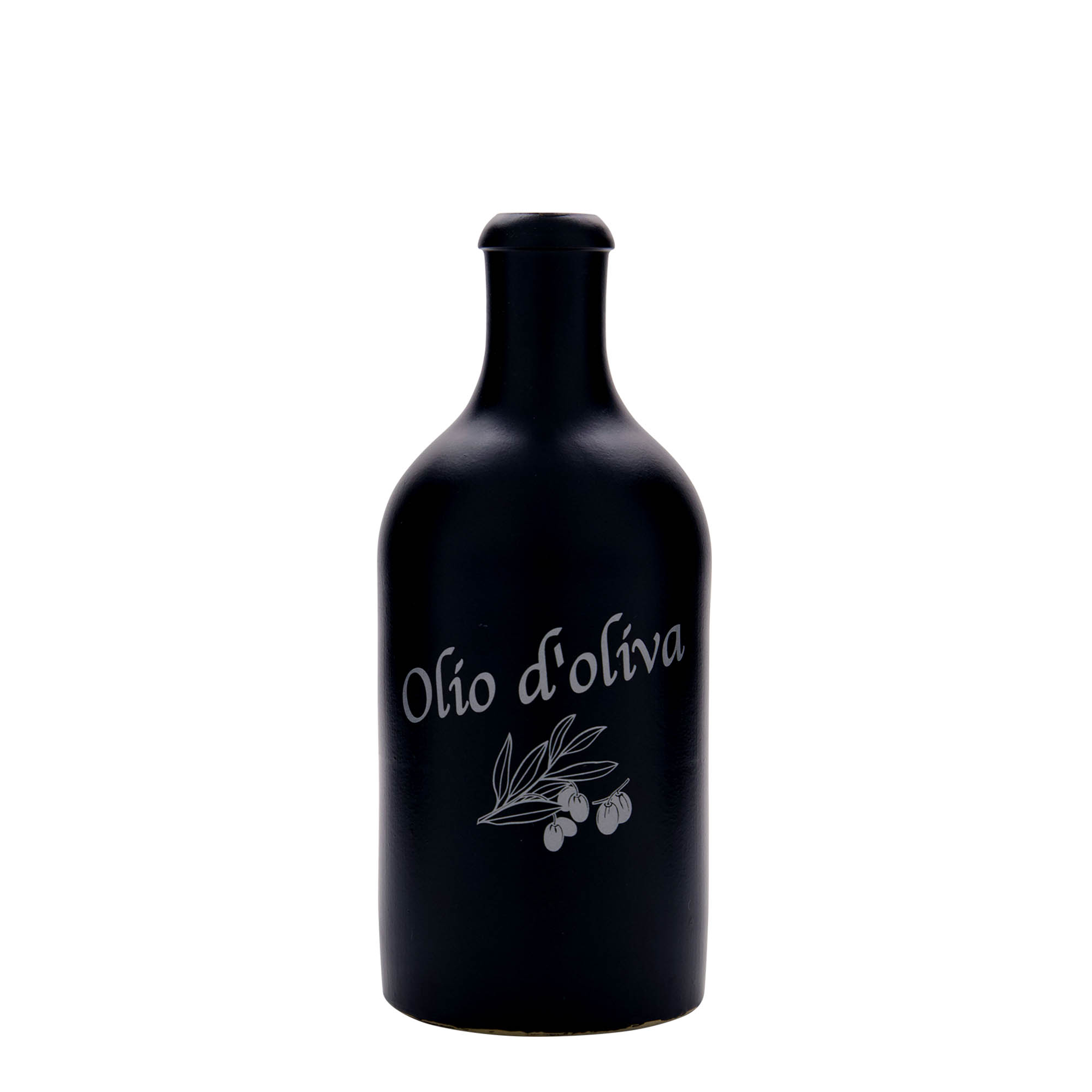 500 ml glineni vrč, motiv: Olio d'Oliva, kamenina, crni, otvor: pluta 500 ml glineni vrč, motiv: Olio d'Oliva, kamenina, crni, otvor: pluta