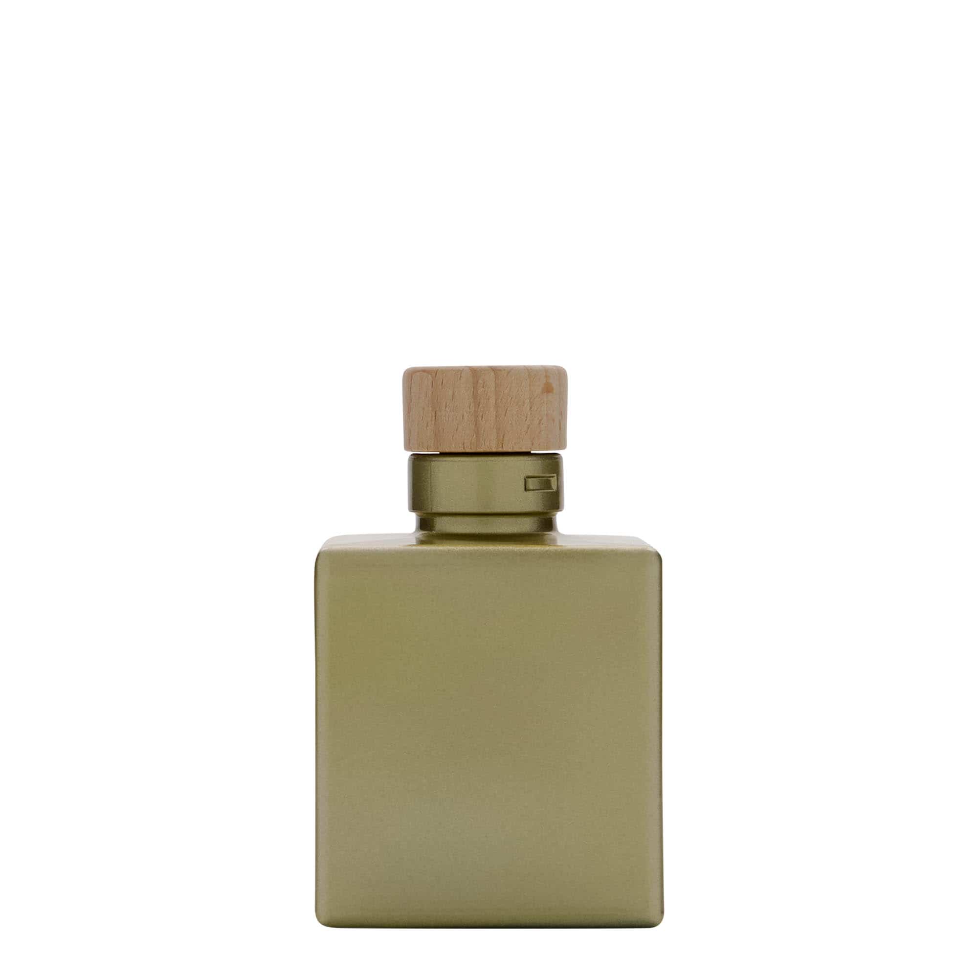100 ml staklena bočica 'Cube', kvadratna, zlatna, grlo: čep