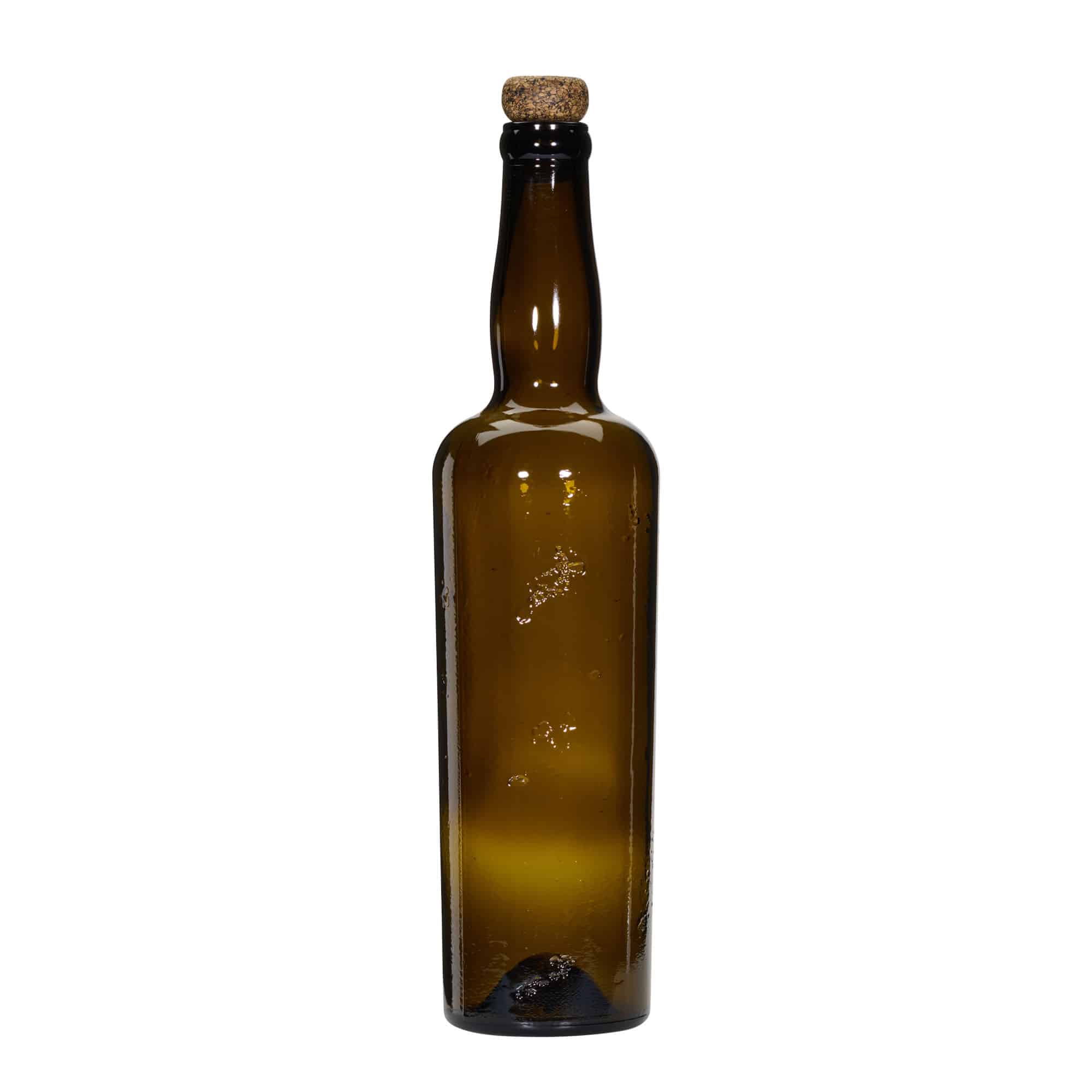 750 ml ručno izrađena staklena boca 'Siroco', smeđa, grlo: pluta