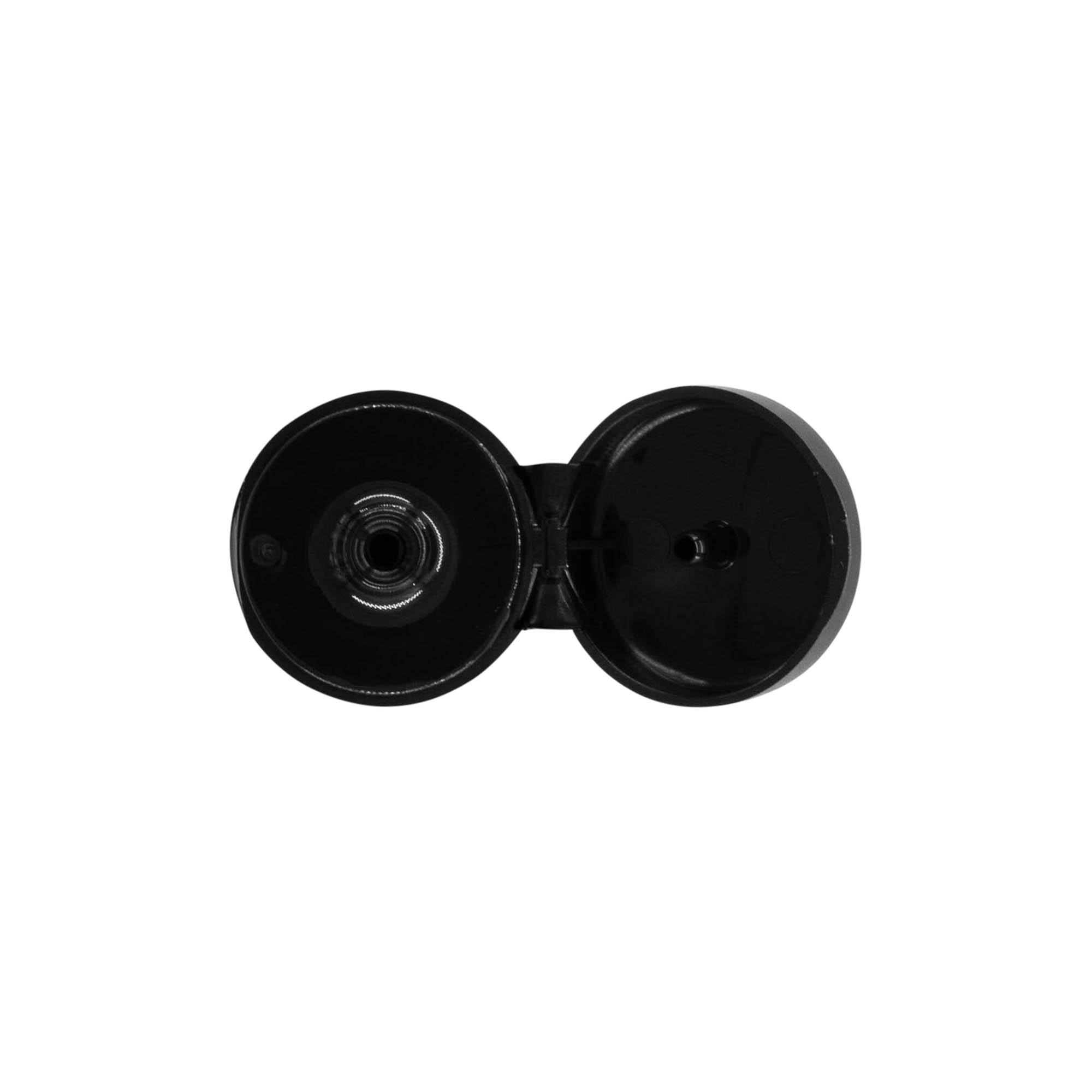 Navojni poklopac s preklopnim šarkama, PP plastika, crni, za grlo: 20/410 Navojni poklopac s preklopnim šarkama, PP plastika, crni, za grlo: 20/410