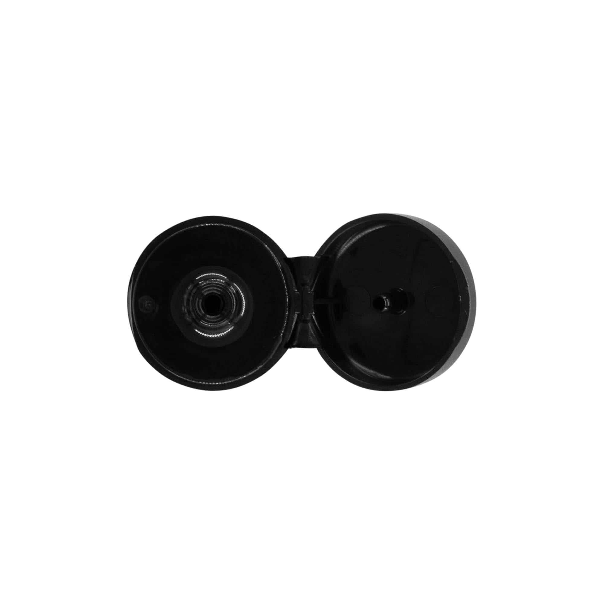 Navojni poklopac s preklopnim šarkama, PP plastika, crni, za grlo: 20/410