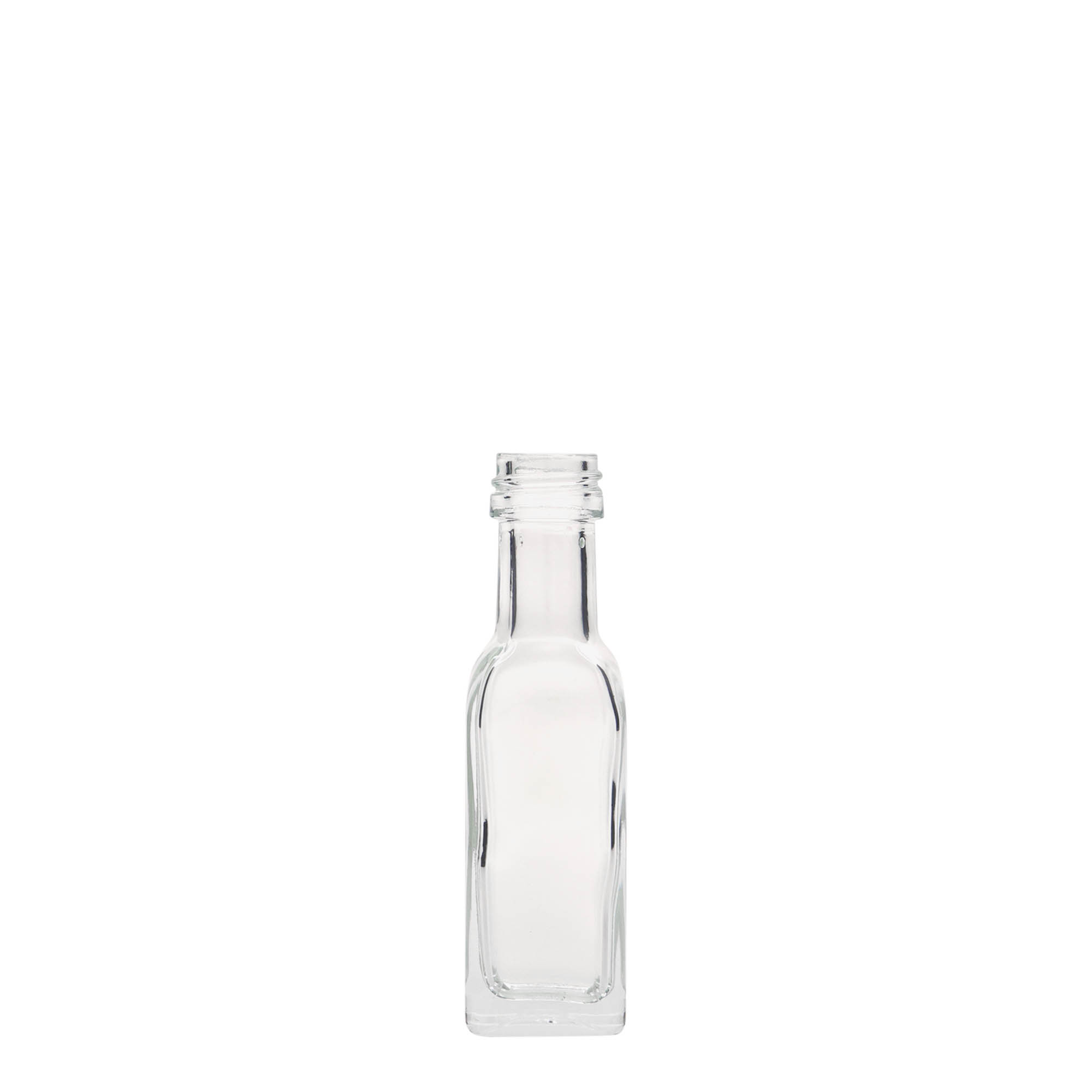 20 ml staklena bočica 'Marasca', kvadratna, grlo: PP 18