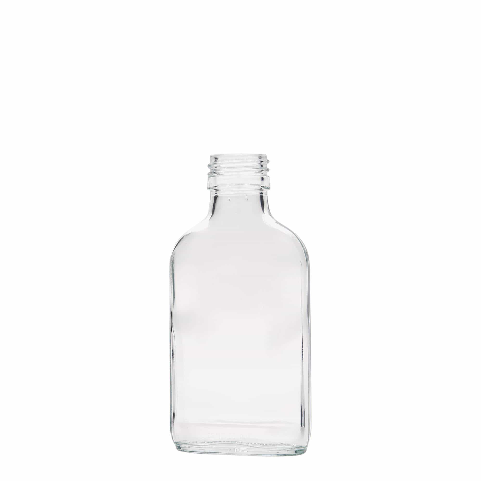 100 ml džepna bočica, pravokutna, staklo, grlo: PP 28