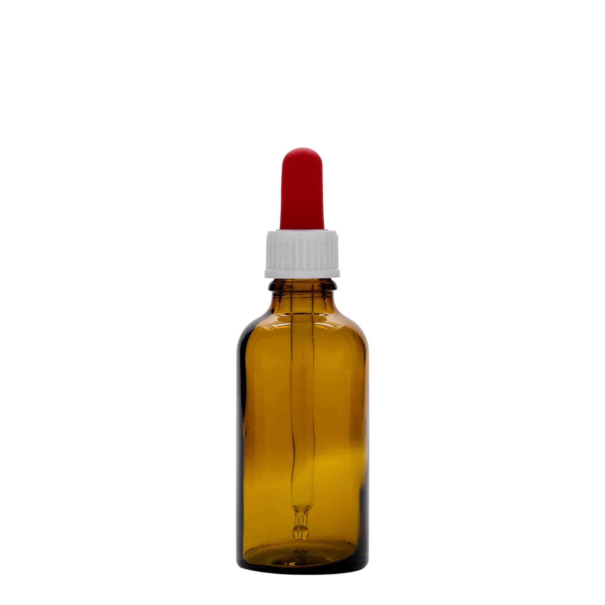 50 ml bocica s pipetom za medicinu, staklena, smeđe-crvena, grlo: DIN 18
