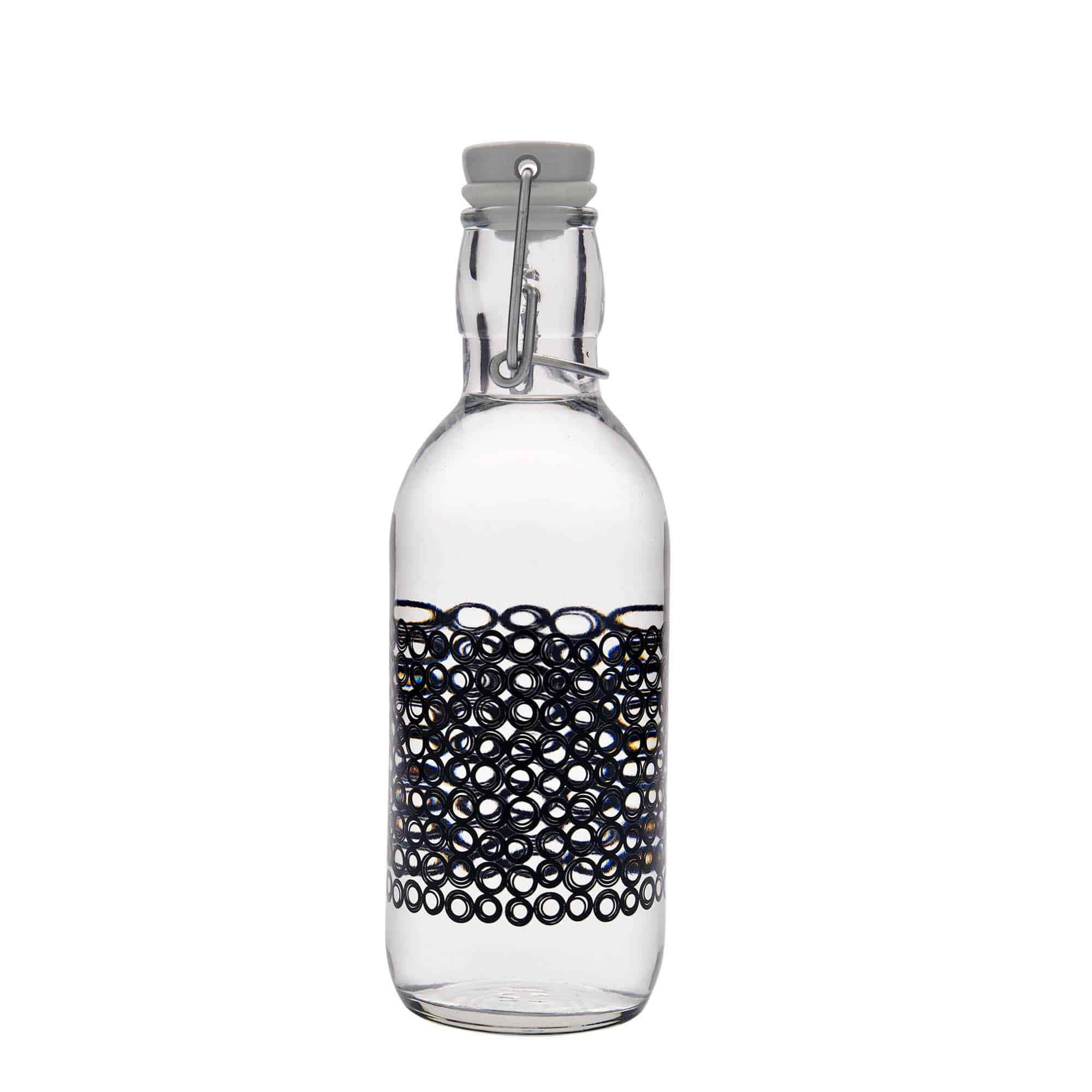 500 ml staklena boca 'Emilia', motiv: Circola nero, grlo: zatvarač s kopčom