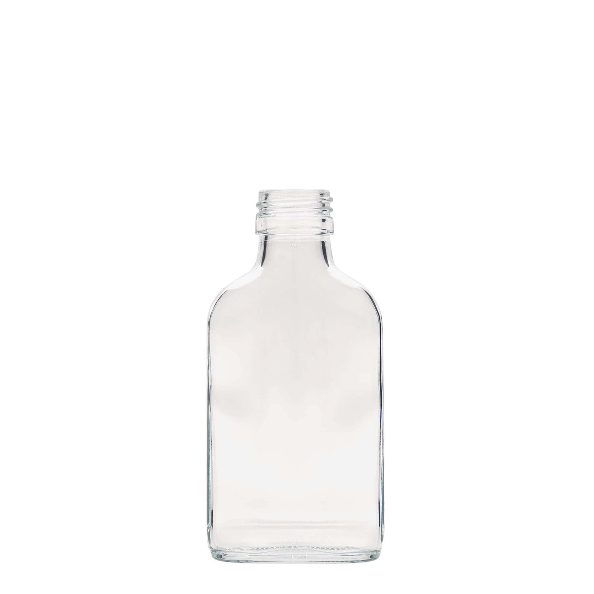 100 ml džepna bočica, pravokutna, staklo, grlo: PP 28