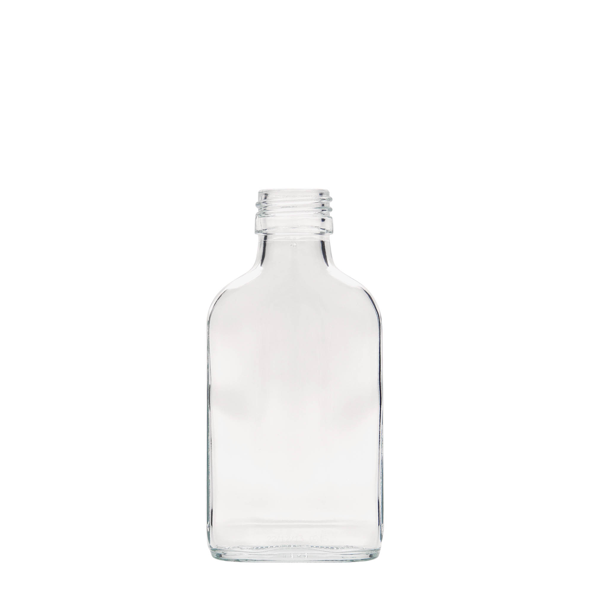 100 ml džepna bočica, pravokutna, staklo, grlo: PP 28 100 ml džepna bočica, pravokutna, staklo, grlo: PP 28