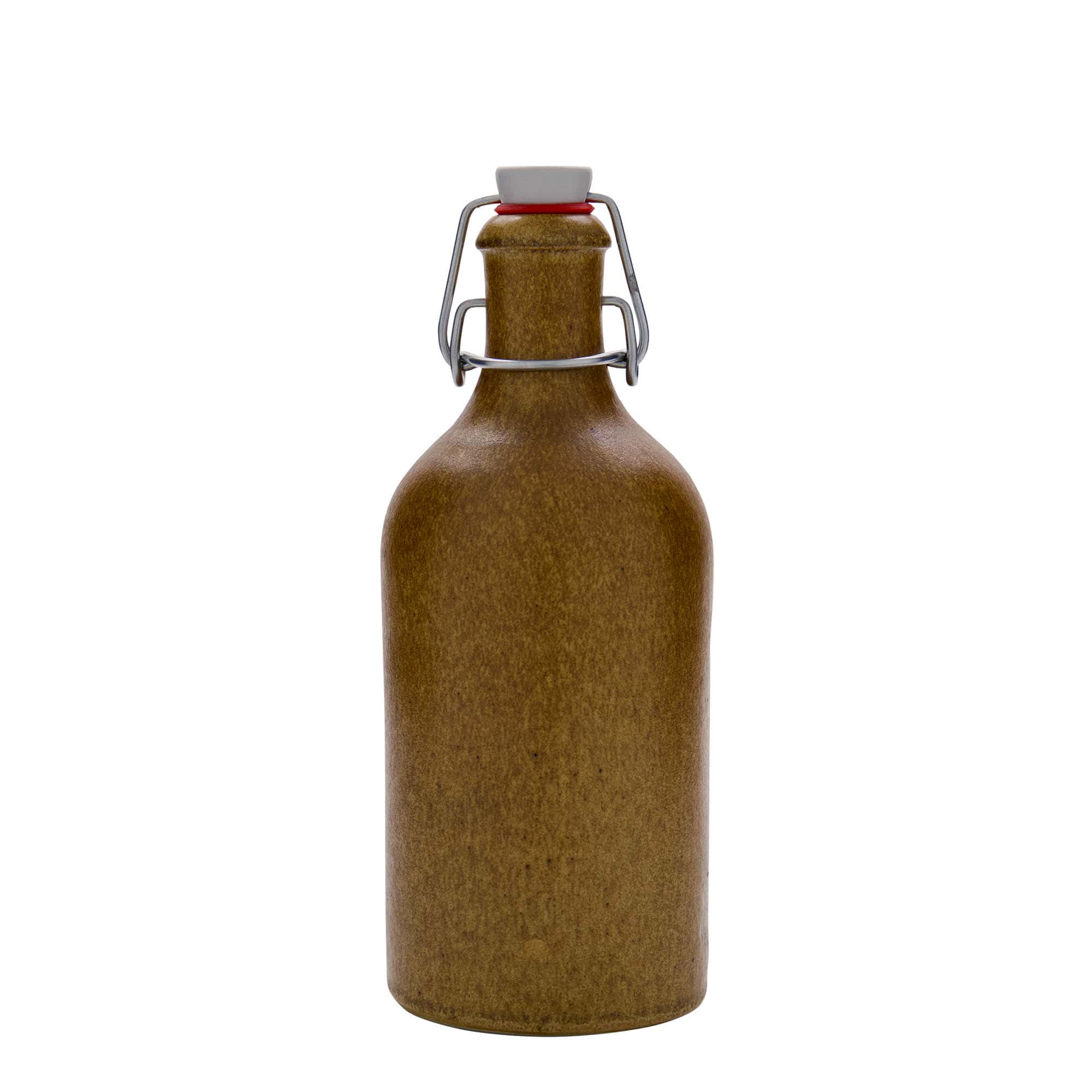 500 ml glineni vrč, kamenina, smeđe-kristalni, otvor: zatvarač s kopčom